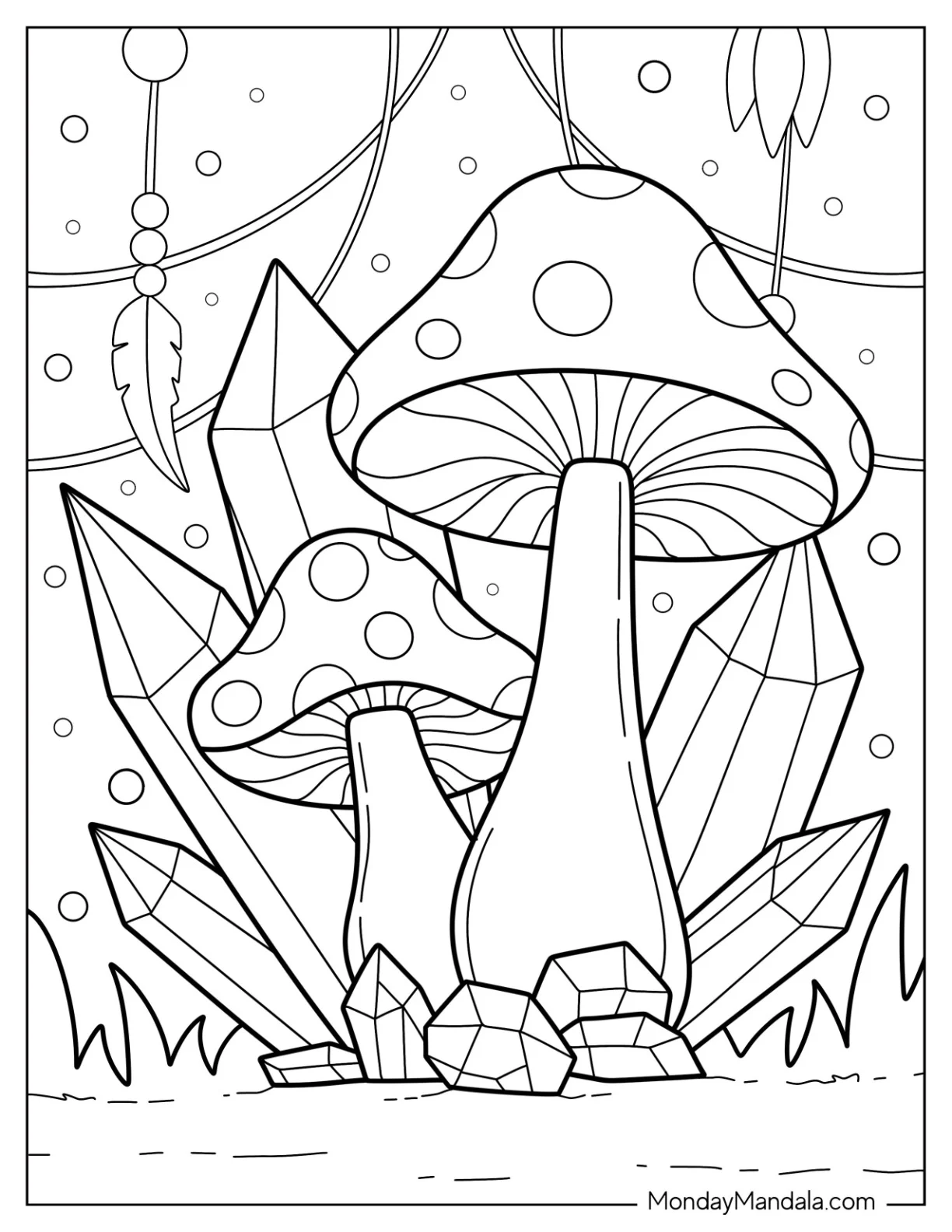 Crystal Coloring Page Forming Around Large Mushrooms coloring page
