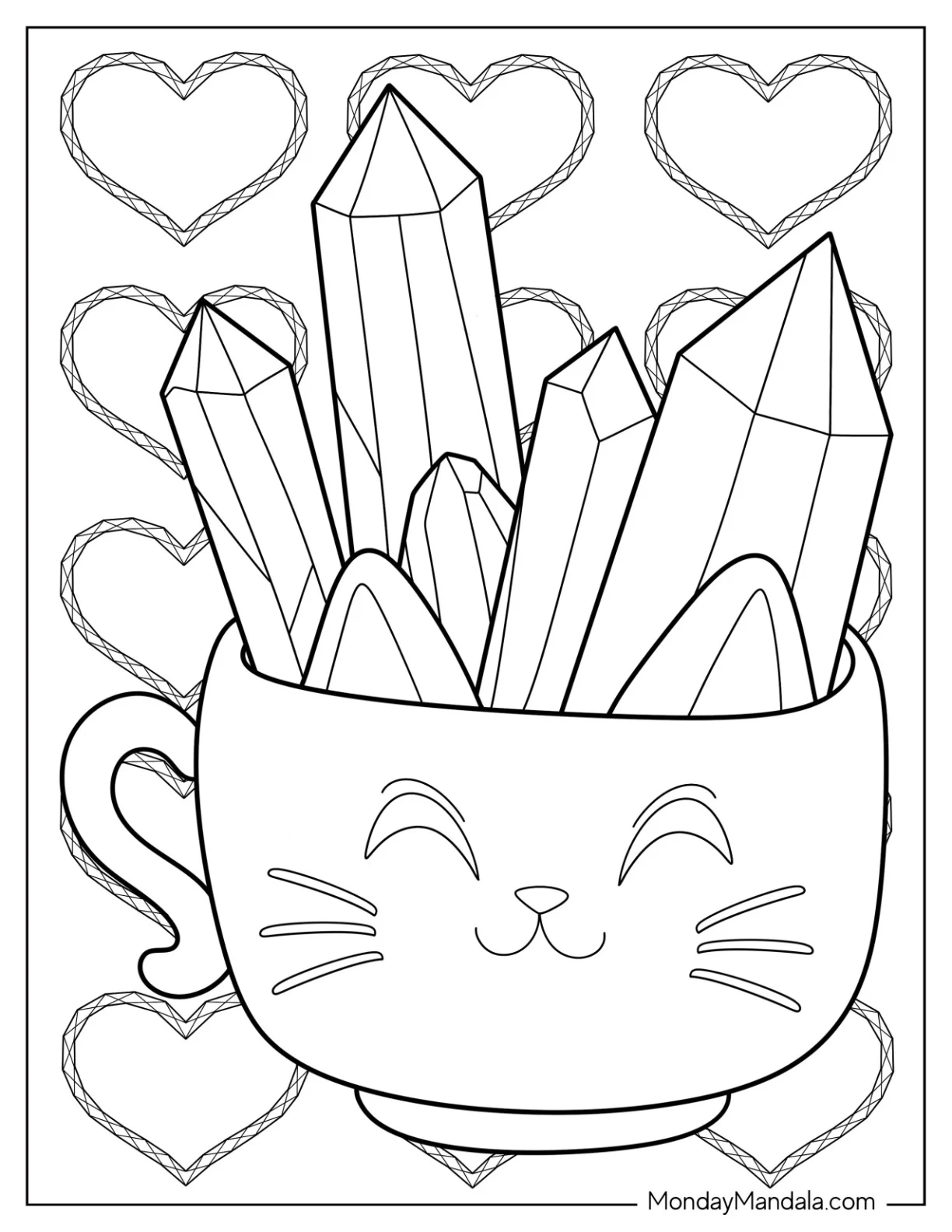 Crystal Coloring Page Inside A Cute Cat Mug For Kids coloring page