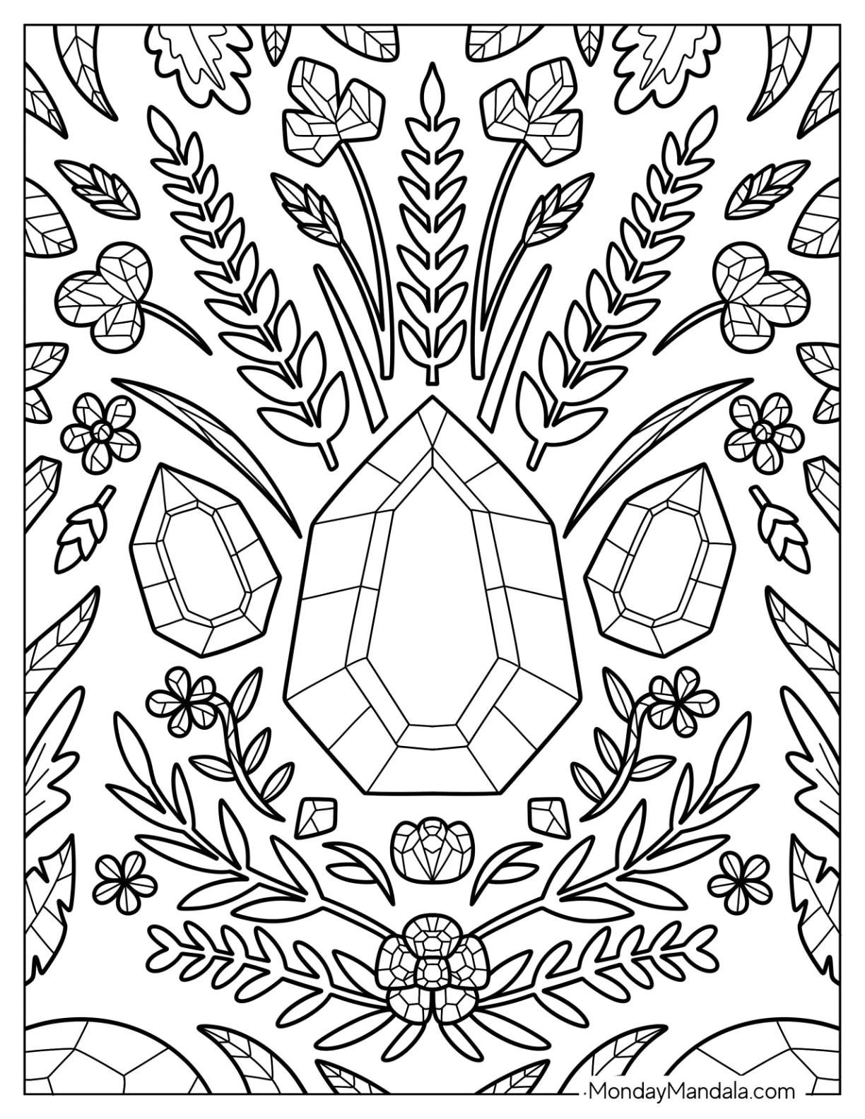 Flat Lay Of Crystal Coloring Page And Flowers coloring page