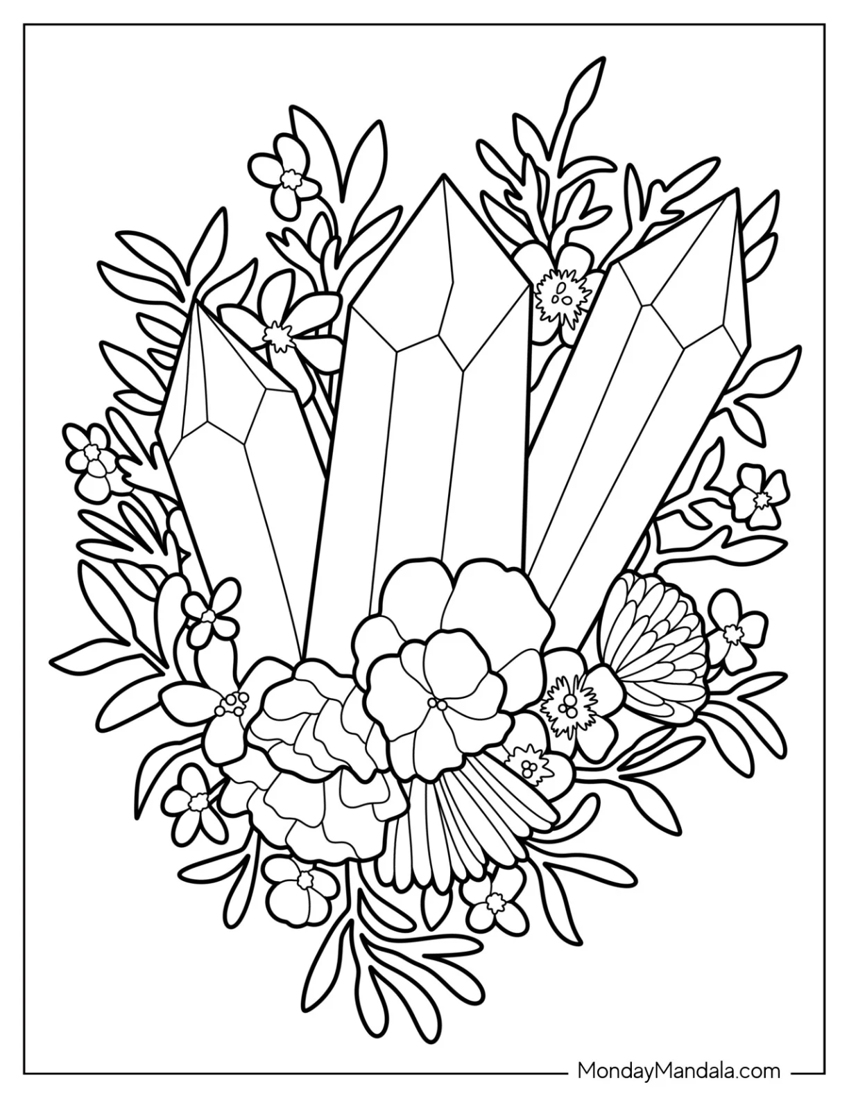 Three Large Crystal Coloring PageWith Flowers For Kids coloring page
