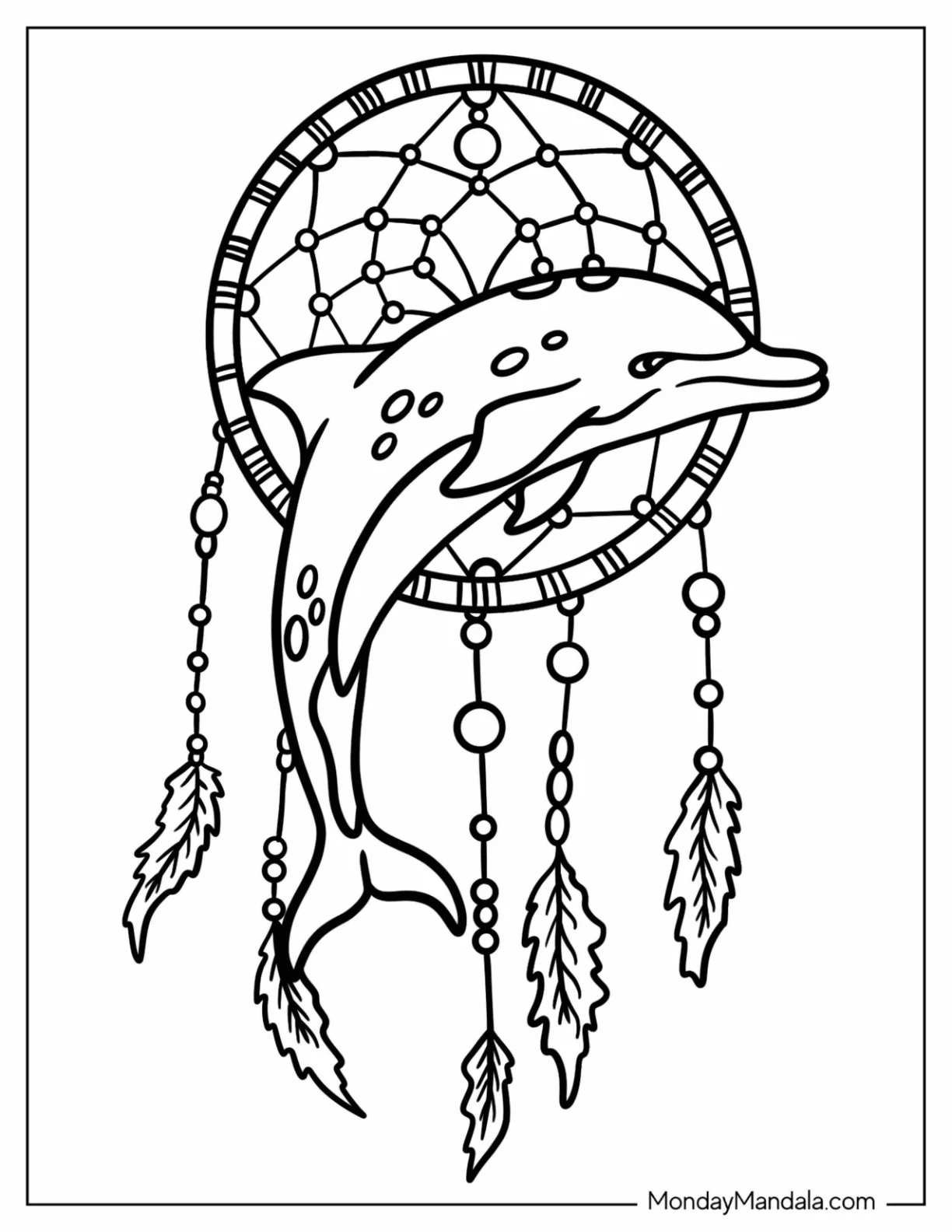 Dolphin Leaping Over A Dreamcatcher Coloring Page coloring page