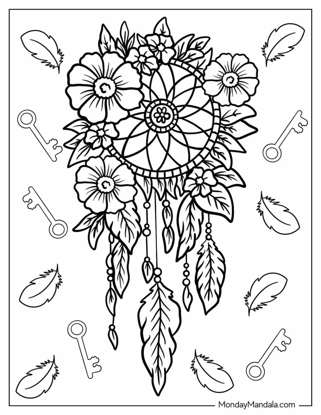Flowers Covering A Dreamcatcher Coloring Page coloring page