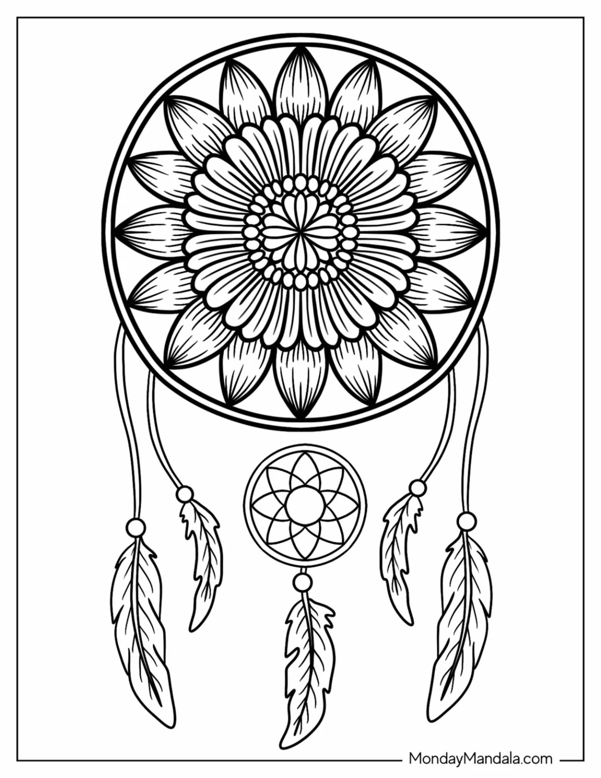 Sunflower Dreamcatcher Coloring Page For Kids coloring page