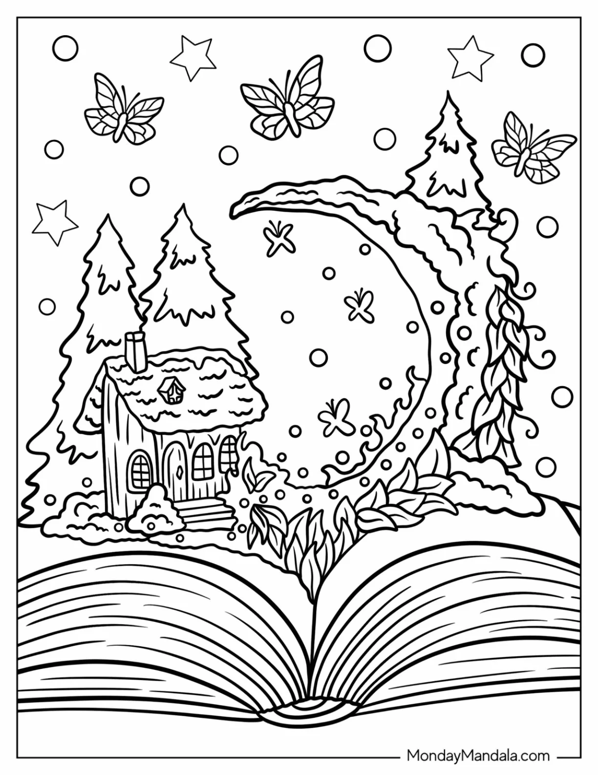 Fantasy Cottage And Vegetation From A Book coloring page
