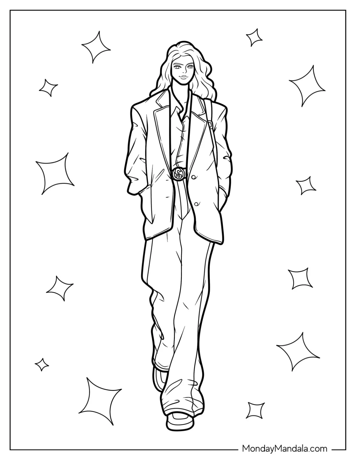 Fashion Coloring Page Of Woman In Oversized Blazer And High Waisted Pants Fashion coloring page — printable line art