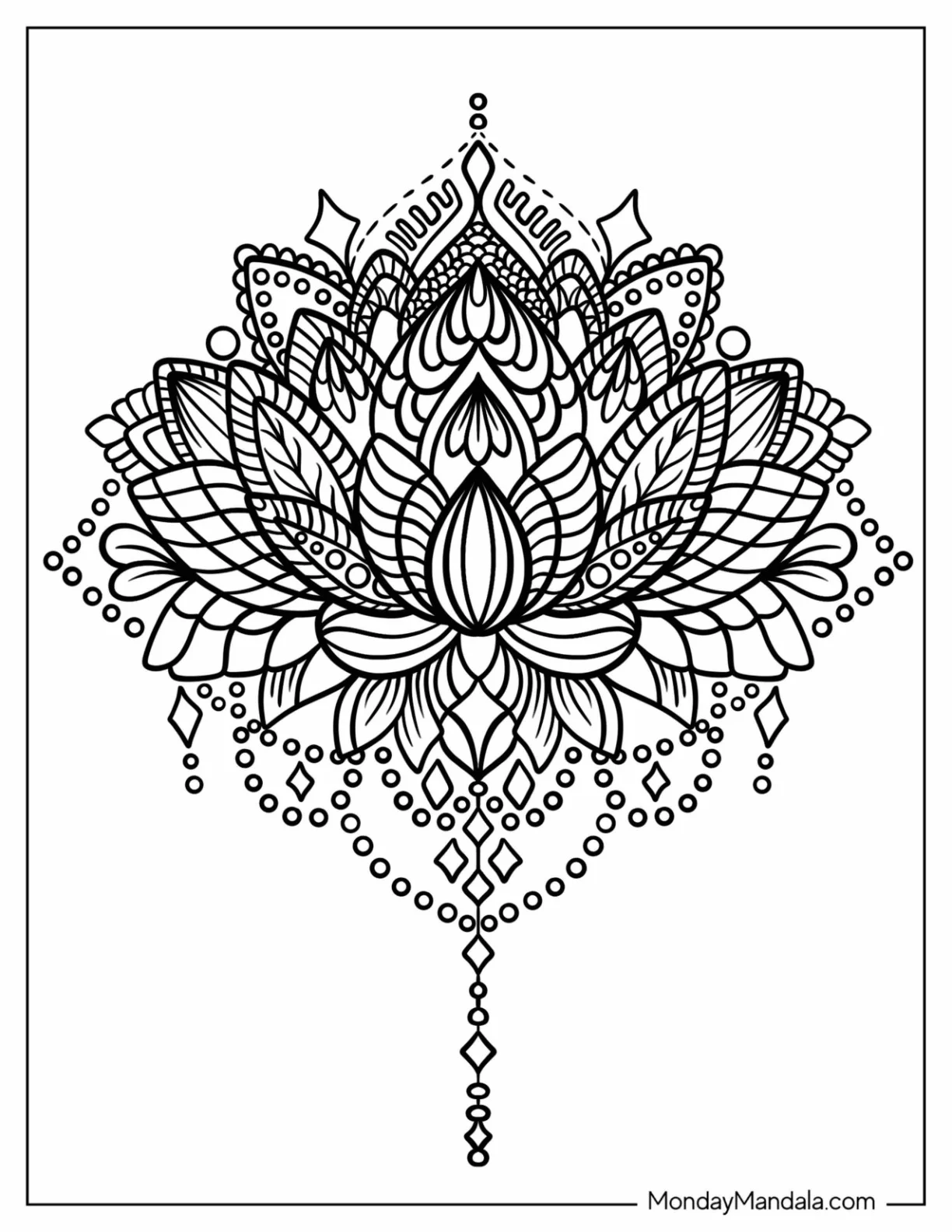 Blossoming Lotus Flower Mandala Coloring Page coloring page — printable line art