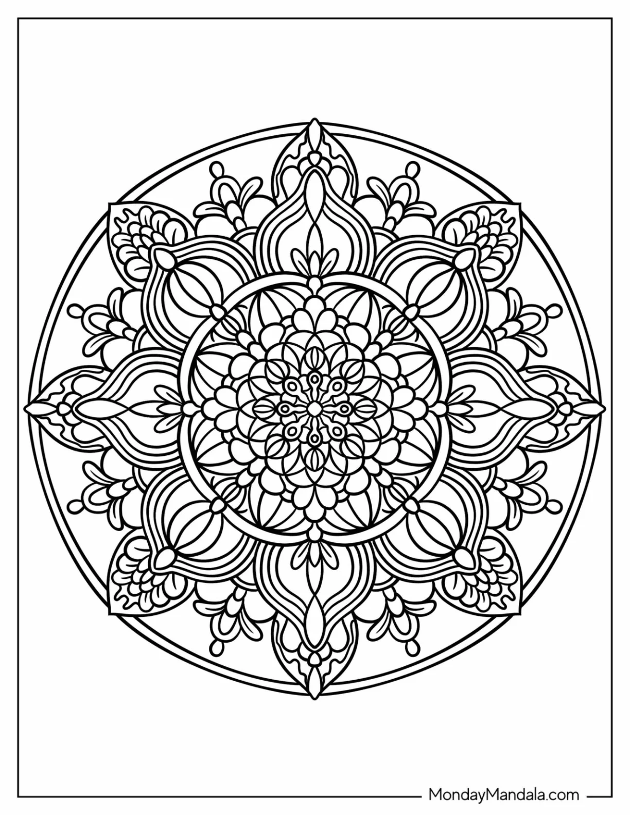 Easy Flower Mandala Coloring Page With Pointed Petals coloring page