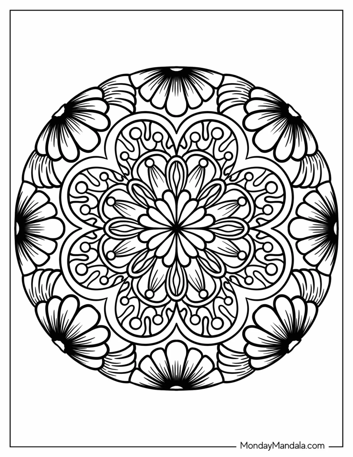 Easy Round Daisy Flower Mandala Coloring Page For Kids coloring page — printable line art