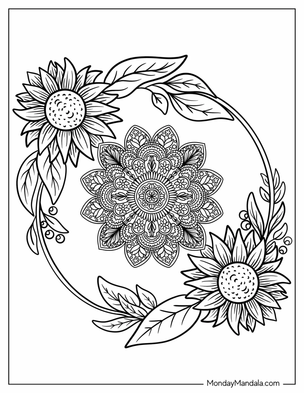 Flower Mandala Coloring Page Inside A Flower Wreath coloring page