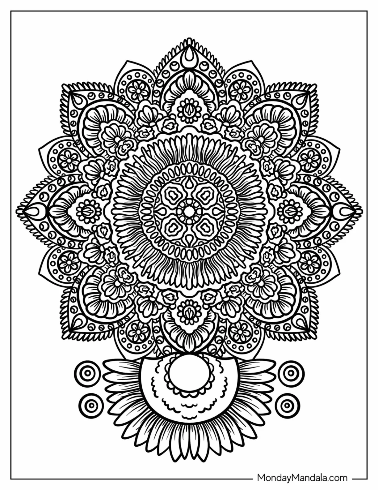 Majestic Flower Mandala Coloring Page With Detailed Petals coloring page