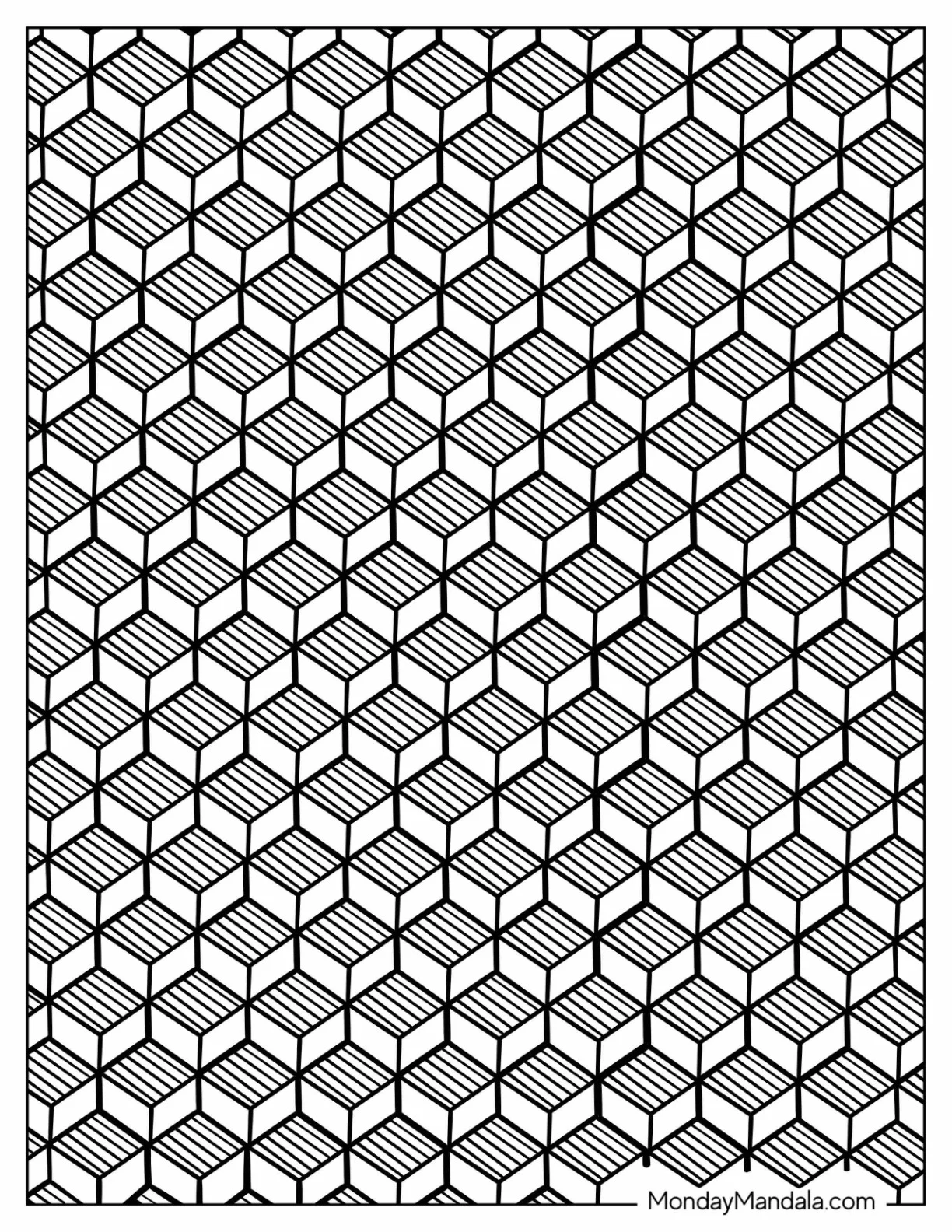 3D Cubes Geometric Coloring Page coloring page