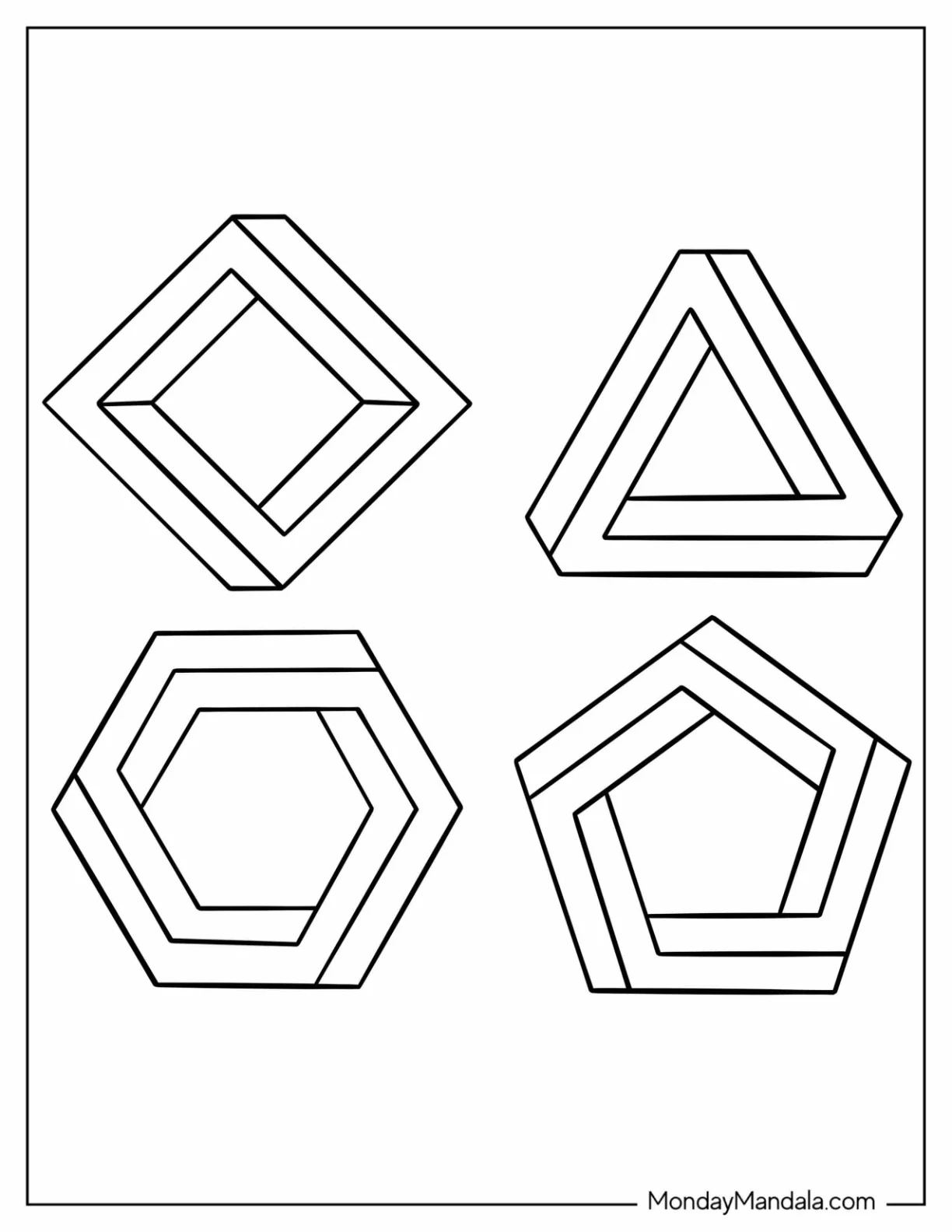 3D Square, Triangle, Pentagon, And Hexagon Coloring Page For Kids coloring page