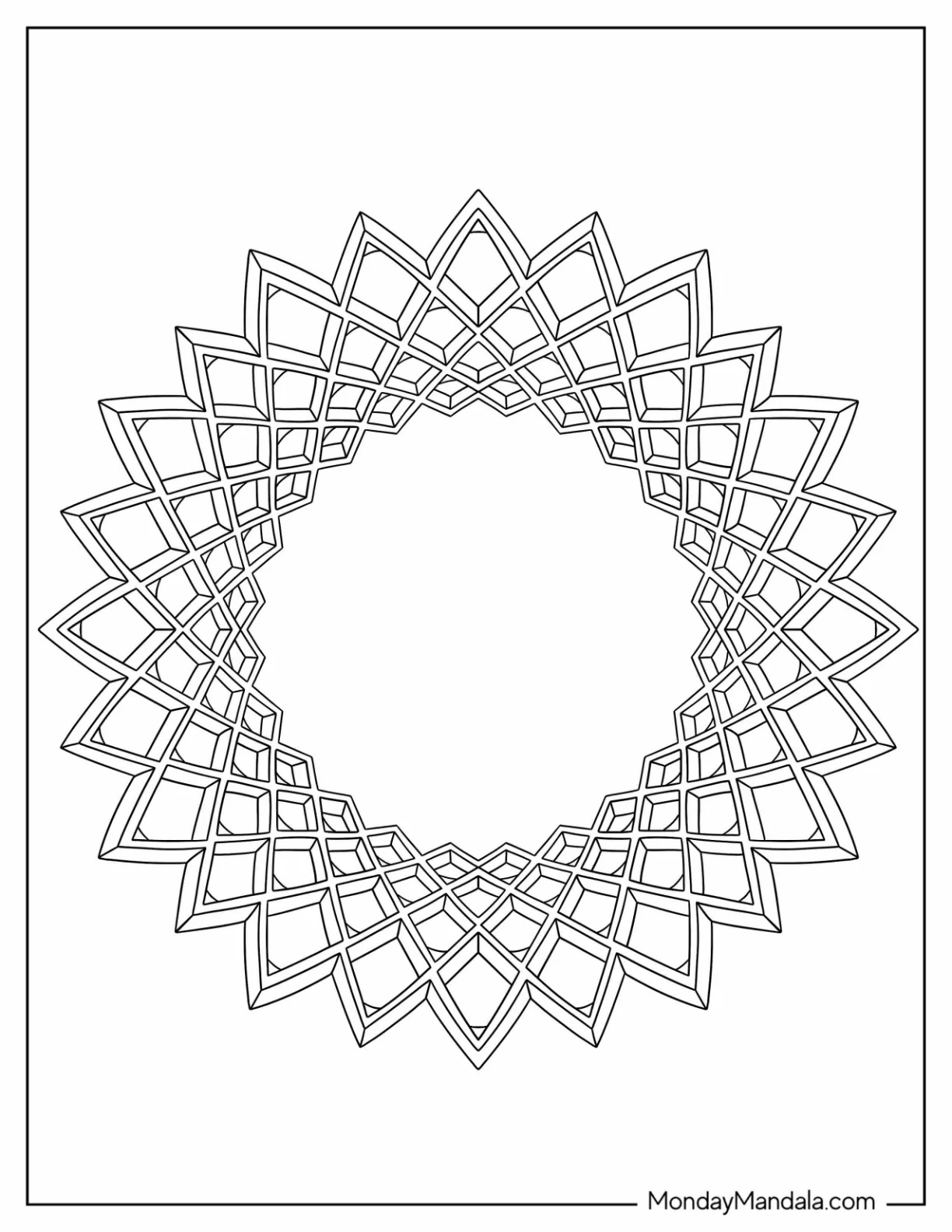 Arched 3D Star Geometric Coloring Sheet coloring page