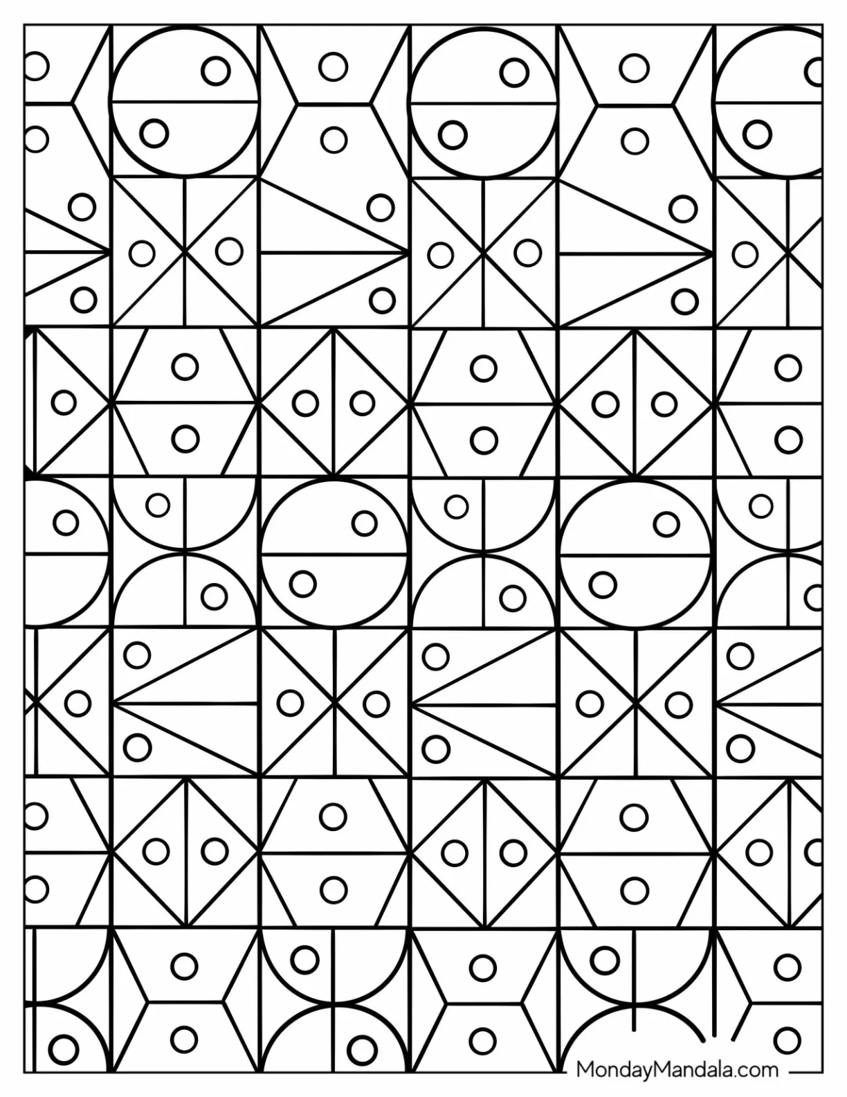 Full Page Circles And Triangles Geometric Pattern Coloring Page coloring page — printable line art