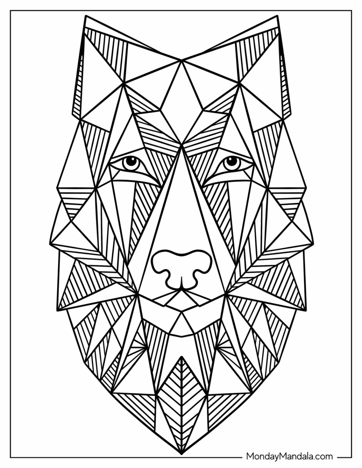 Geometric Dog Face Coloring Sheet For Kids coloring page