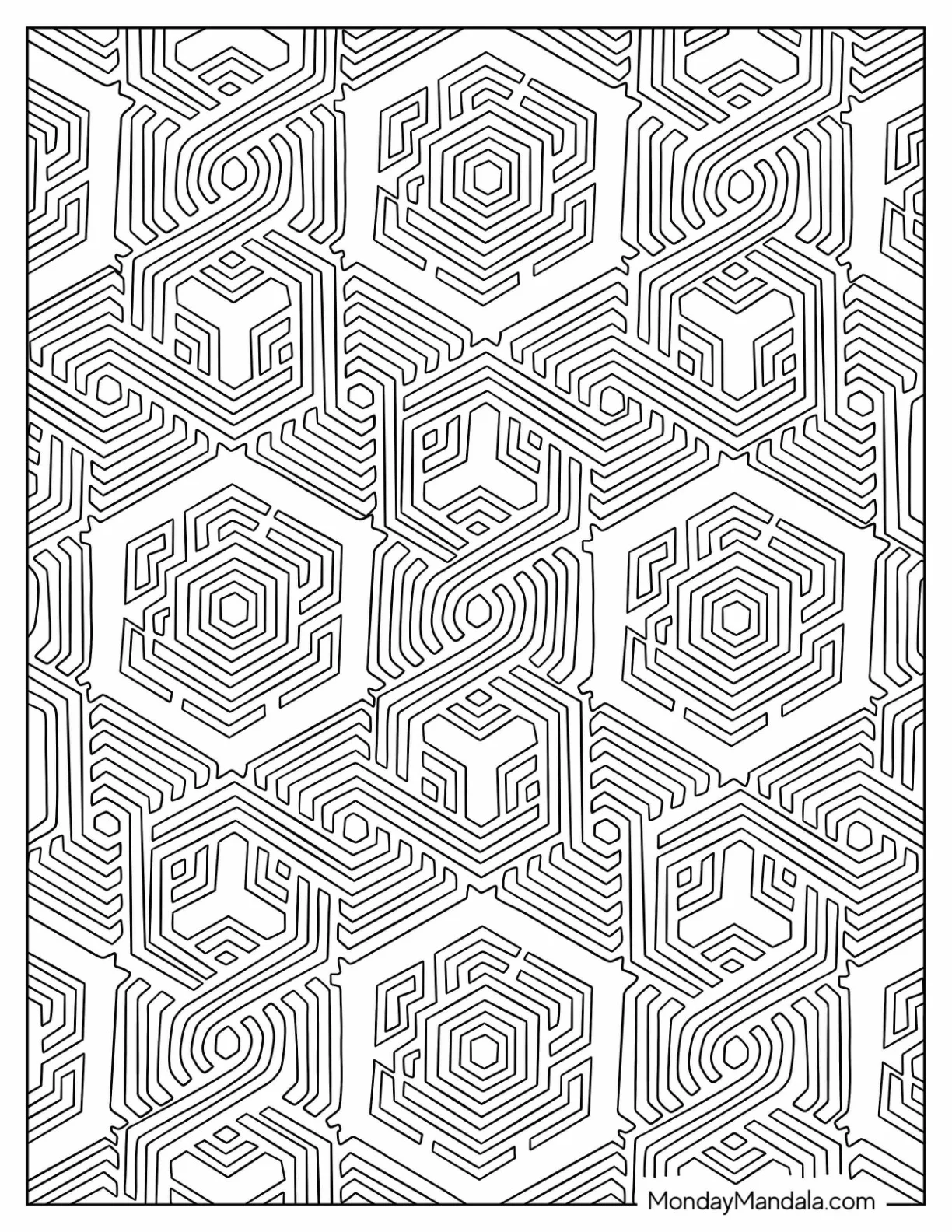 Overlapping Hexagram Patterns coloring page