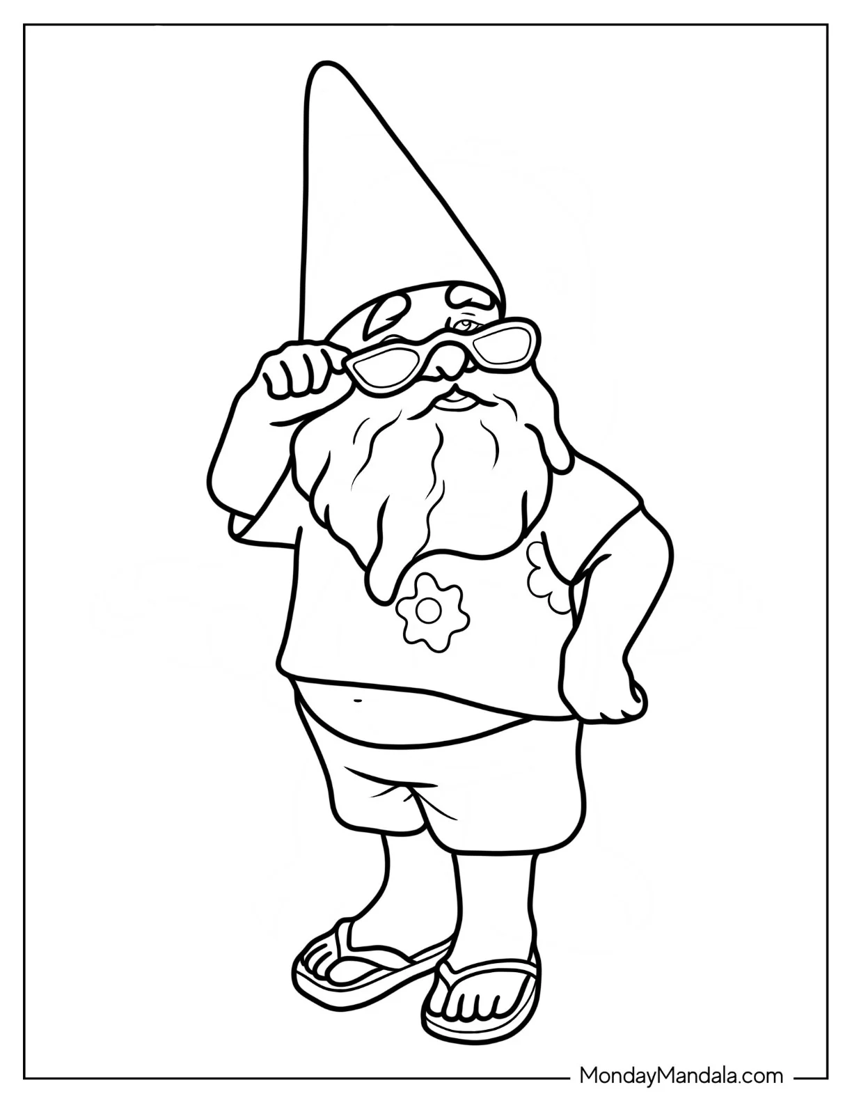 Gnome Coloring Page In Tropical Shirt With Sunglasses coloring page