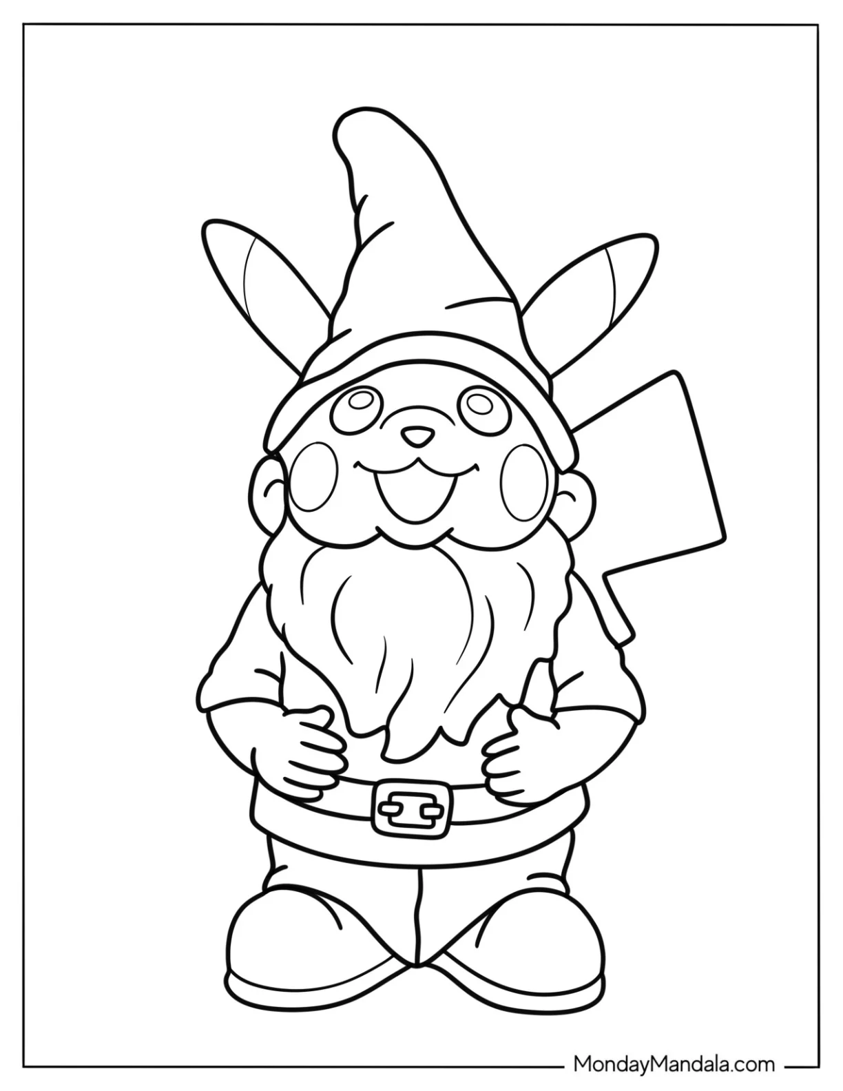 Simple Pikachu Gnome Coloring Page For Kids coloring page