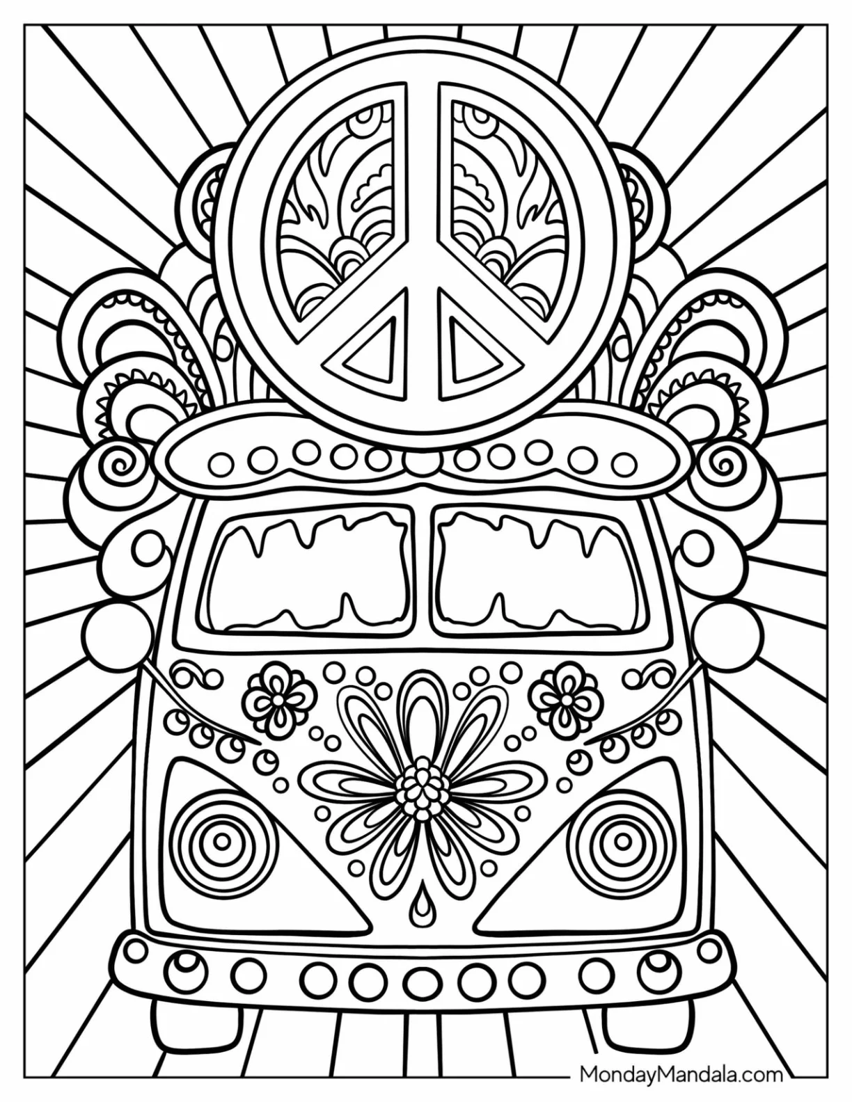 Hippie Coloring Page Of Volkswagen Bus coloring page