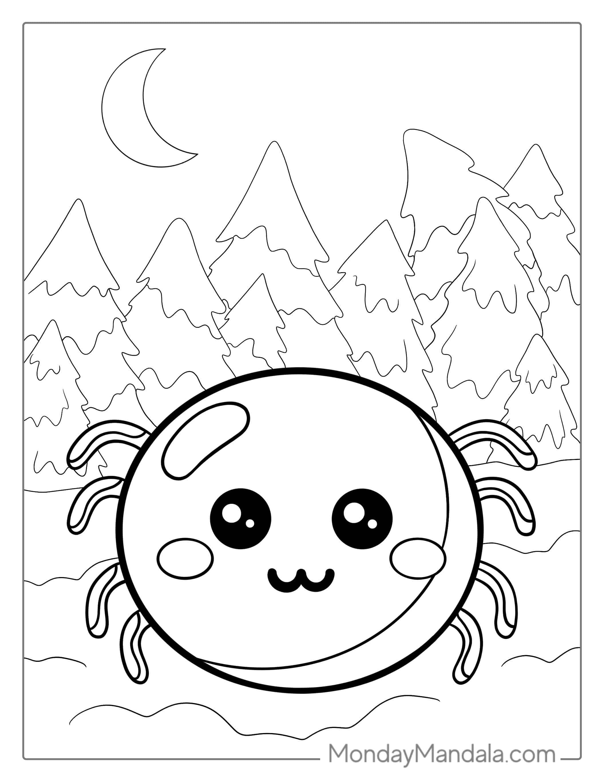 Adorable Kawaii Spider Coloring Page coloring page — printable line art