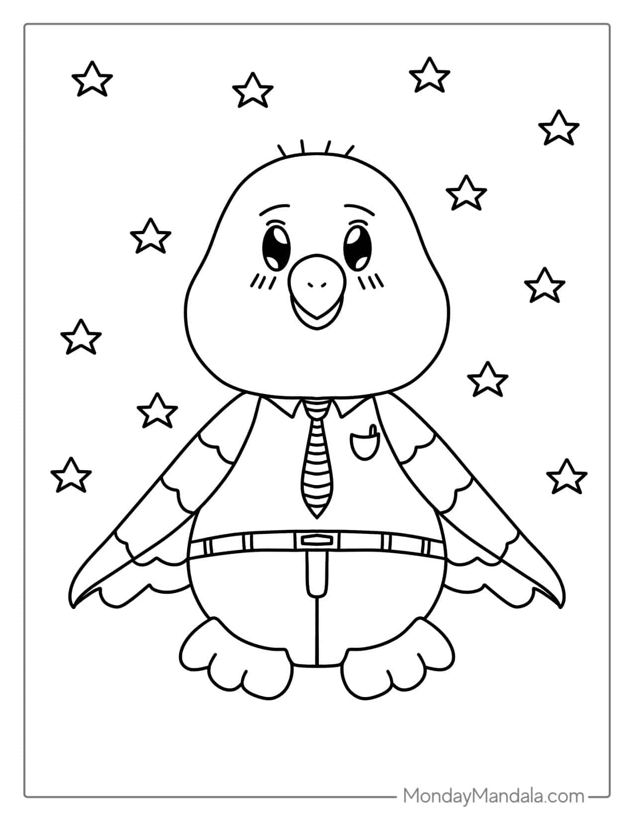 Cute Kawaii Bald Eagle With Stars Coloring In coloring page
