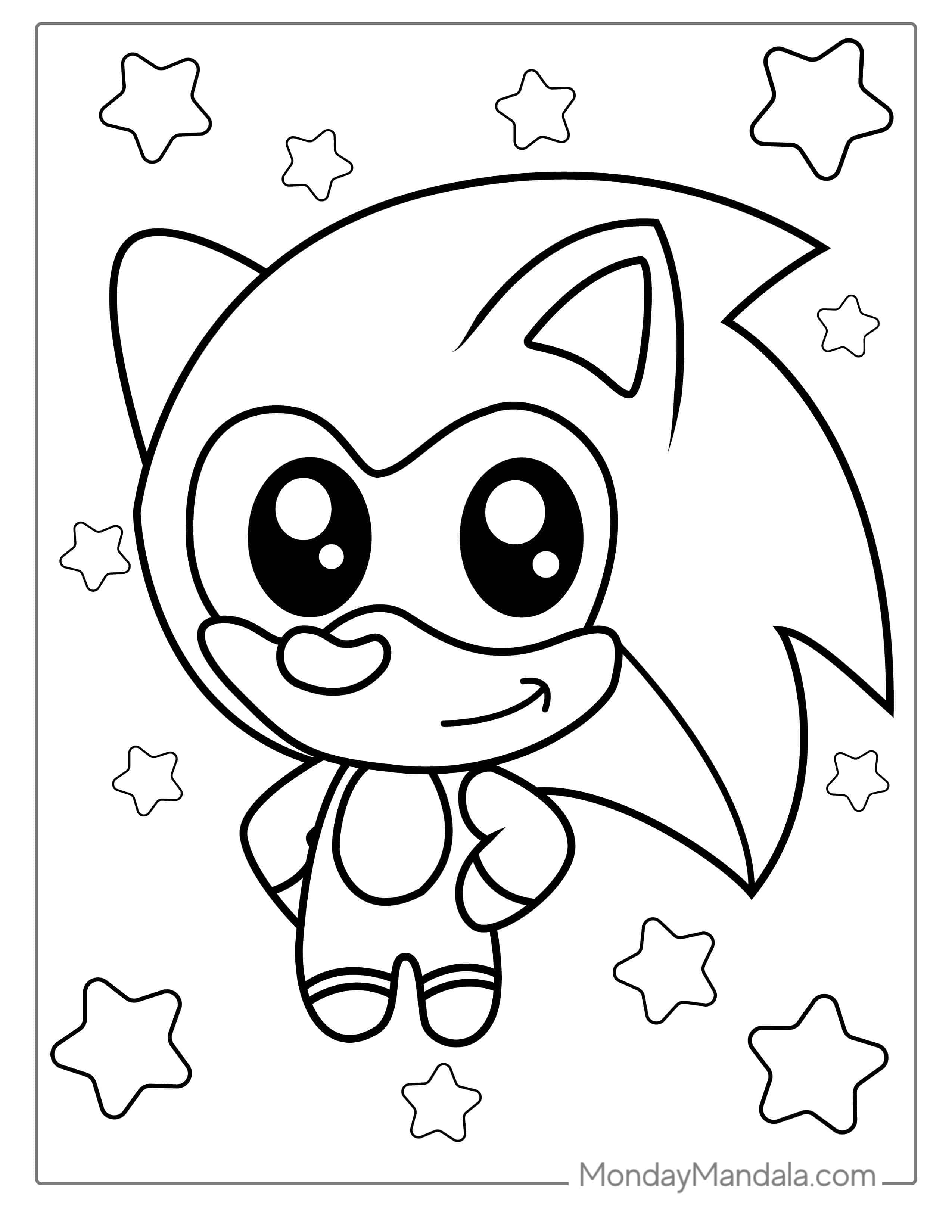Cute Kawaii Sonic Coloring Page coloring page — printable line art
