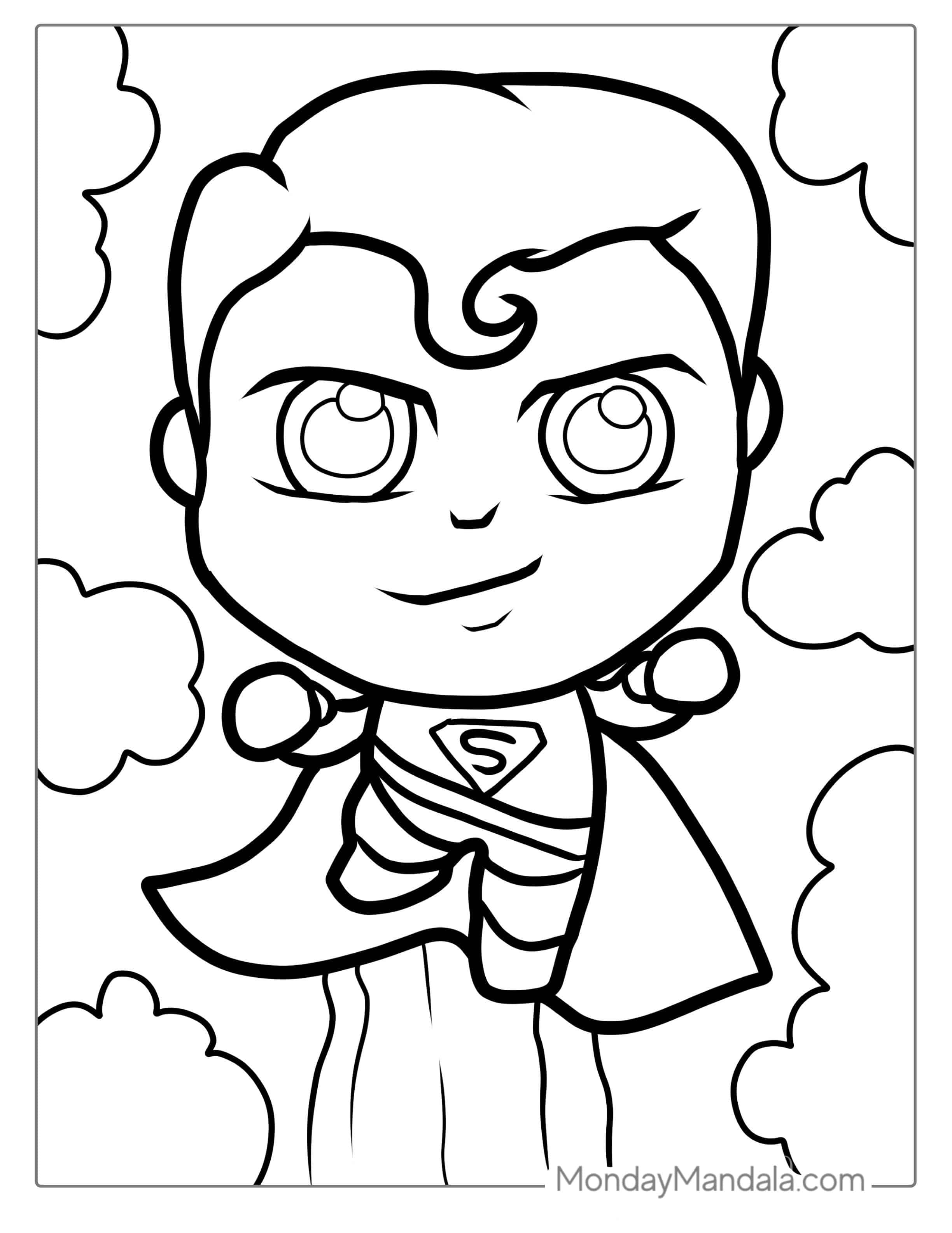 Cute Kawaii Superman Coloring coloring page — printable line art