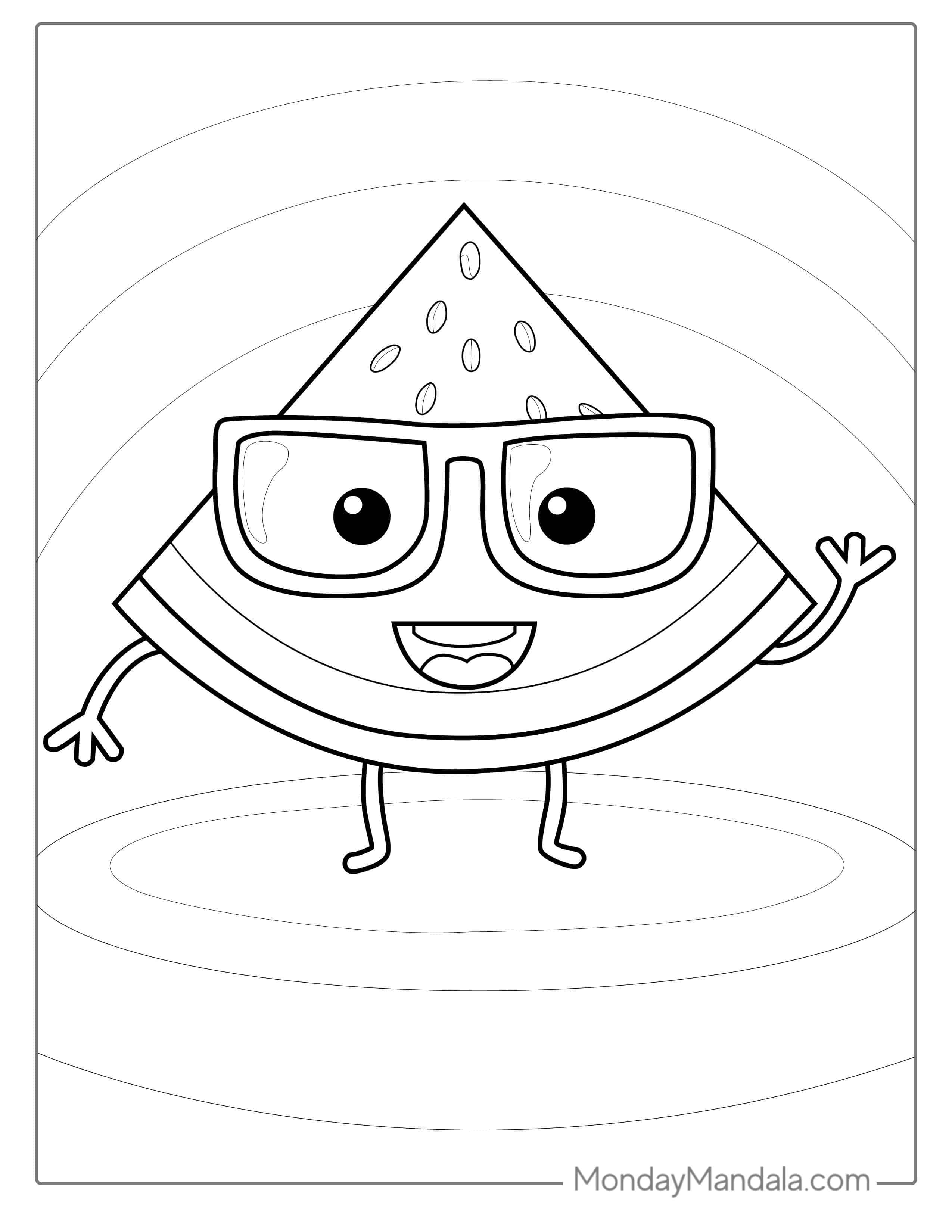 Cute Kawaii Watermelon Coloring For Preschoolers coloring page — printable line art