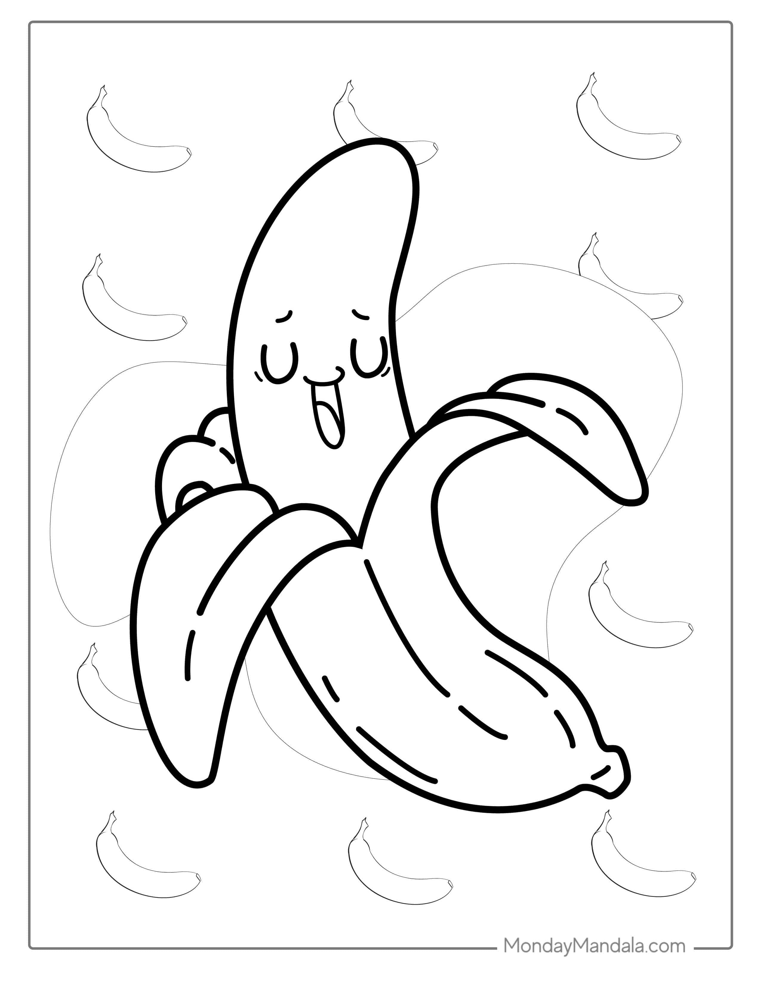 Cute Smiling Kawaii Banana Coloring coloring page