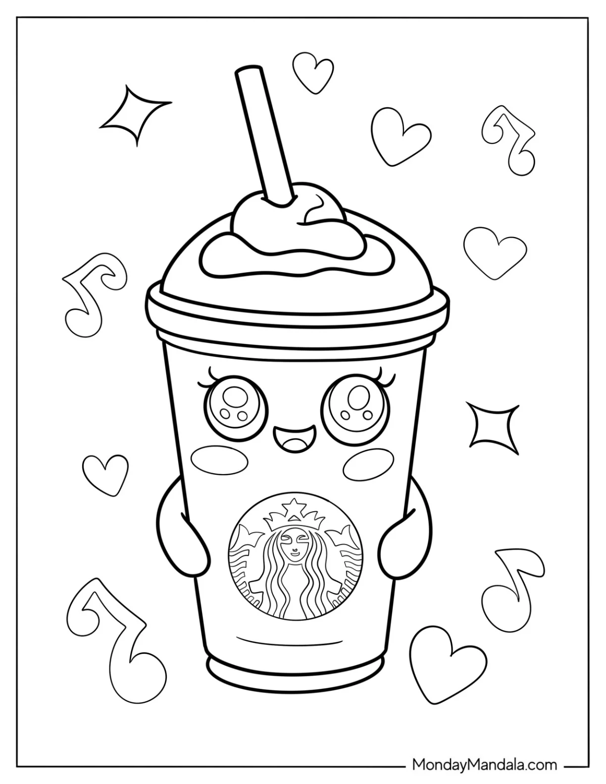 Fun Kawaii Starbucks Frappe Coloring Sheet coloring page