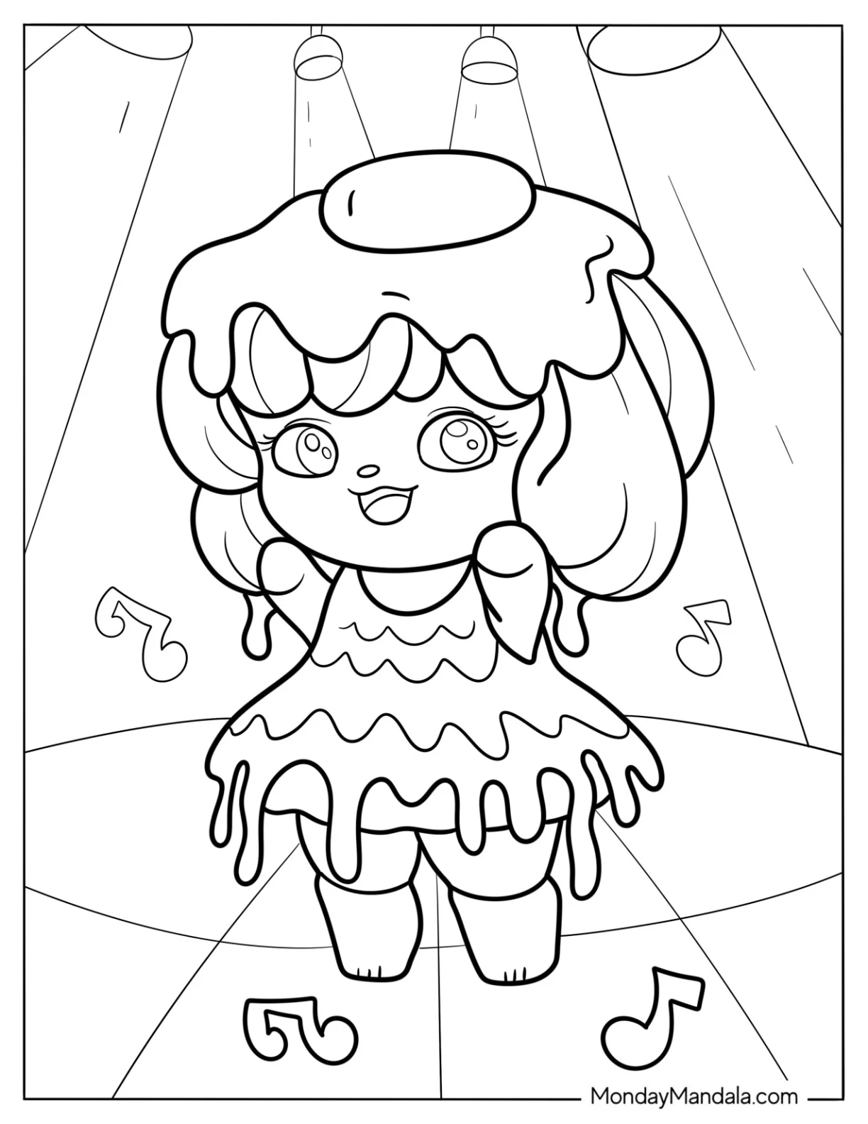 Kawaii Girl Dancing In A Fancy Costume coloring page
