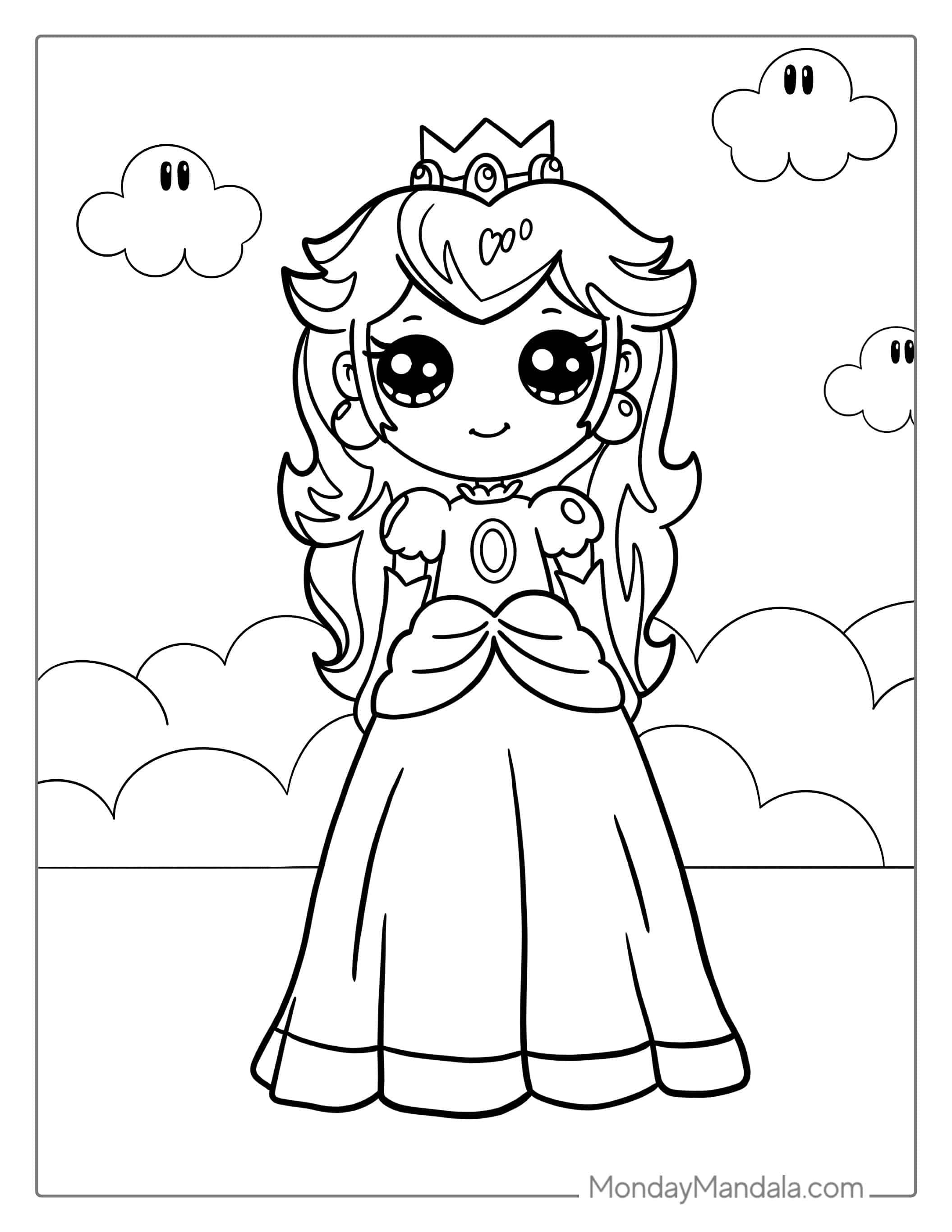 Kawaii Peach Coloring Page For Kids coloring page — printable line art