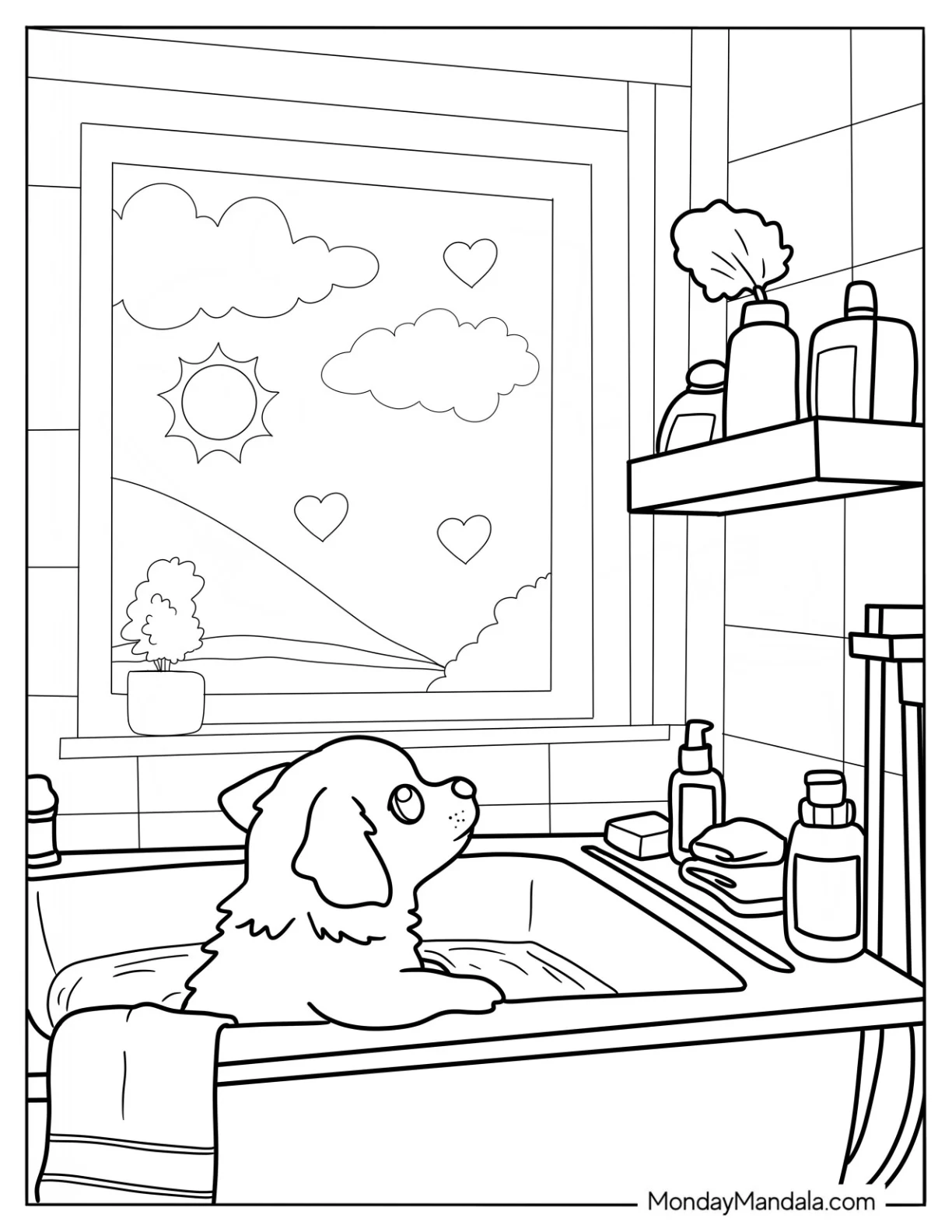 Kawaii Puppy In A Bathtub Coloring Sheet coloring page — printable line art
