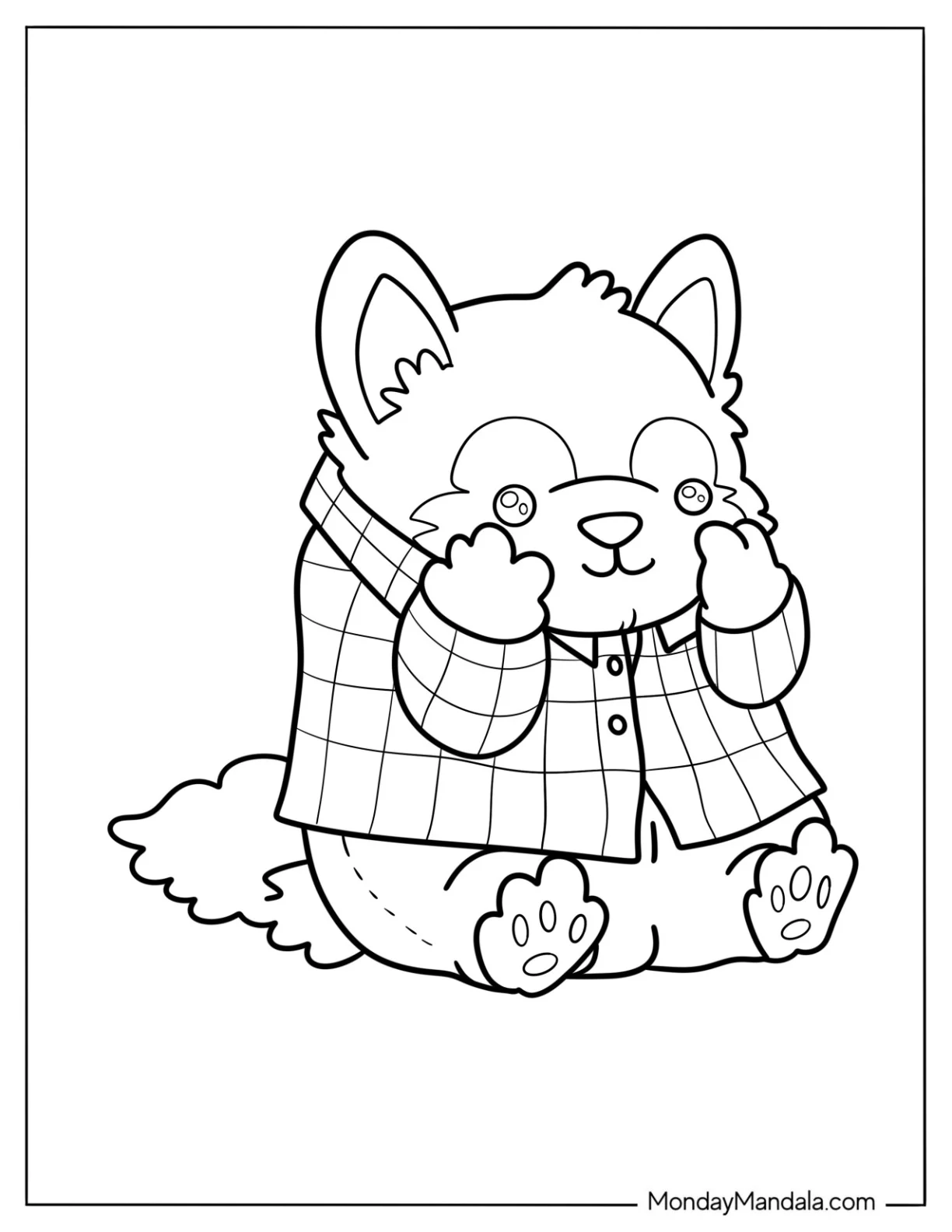 Kawaii Raccoon In A Plaid Jacket Coloring Sheet coloring page