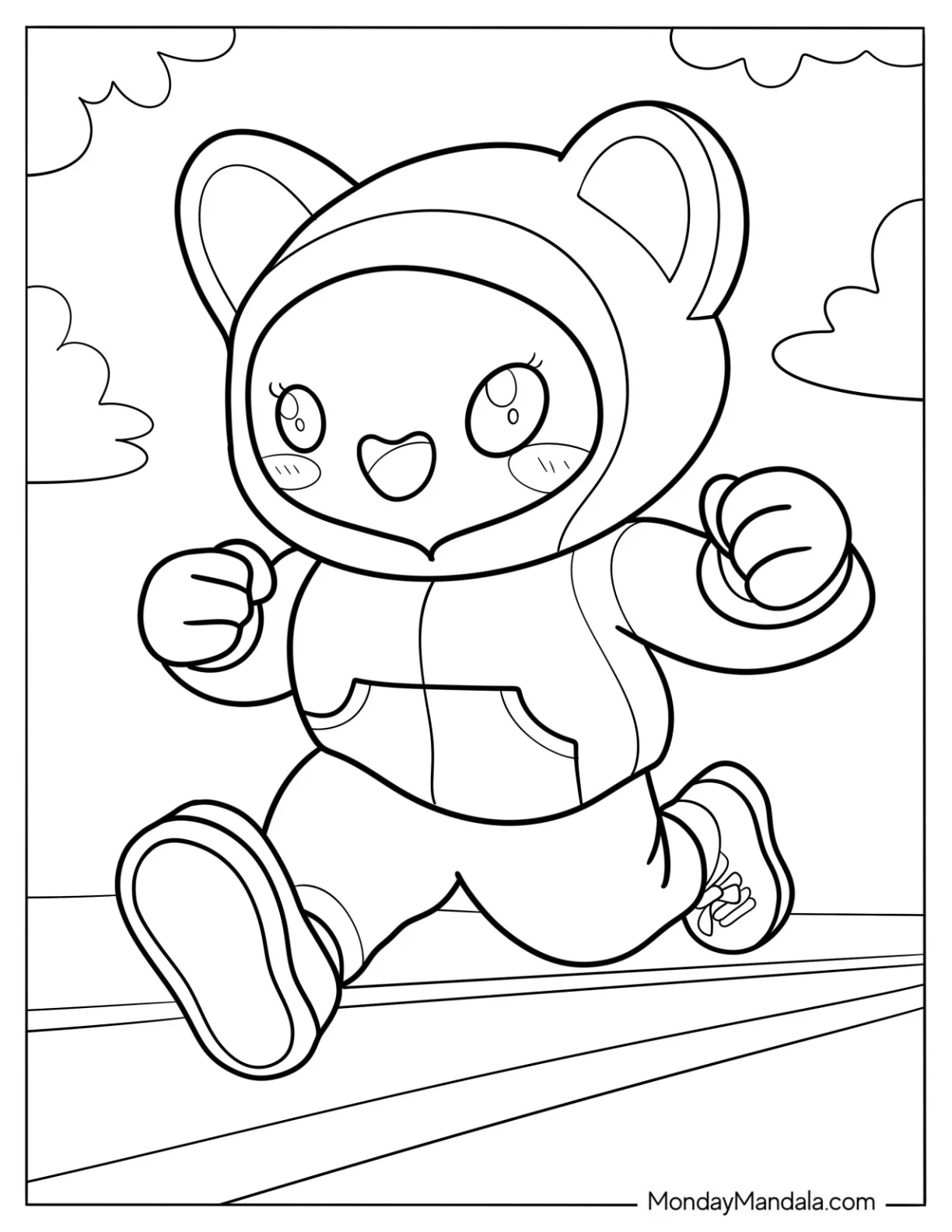 Smiling Kawaii Cat Running Coloring Page coloring page
