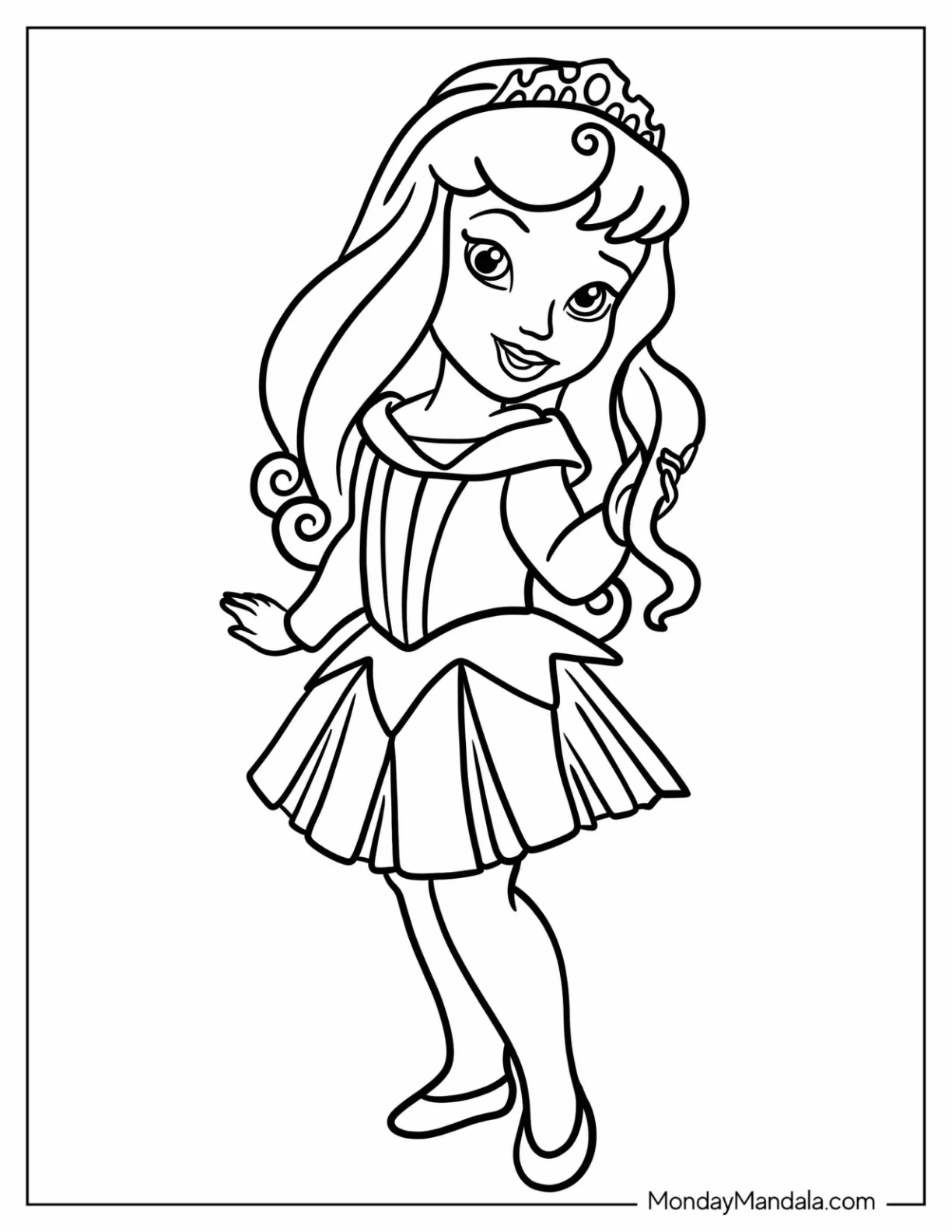 Young Sleeping Beauty Aurora Coloring Sheet For Kids coloring page — printable line art
