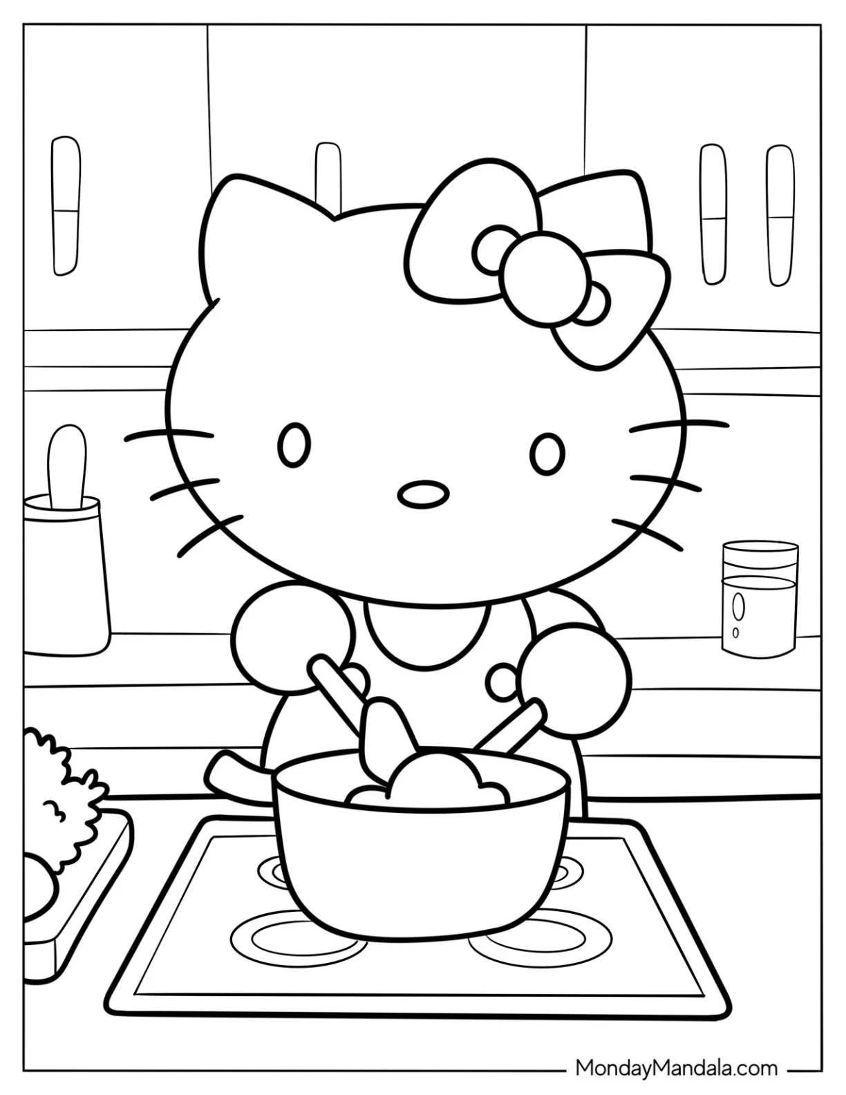 Adorable Hello Kitty Baking In The Kitchen Coloring Page For Kids coloring page