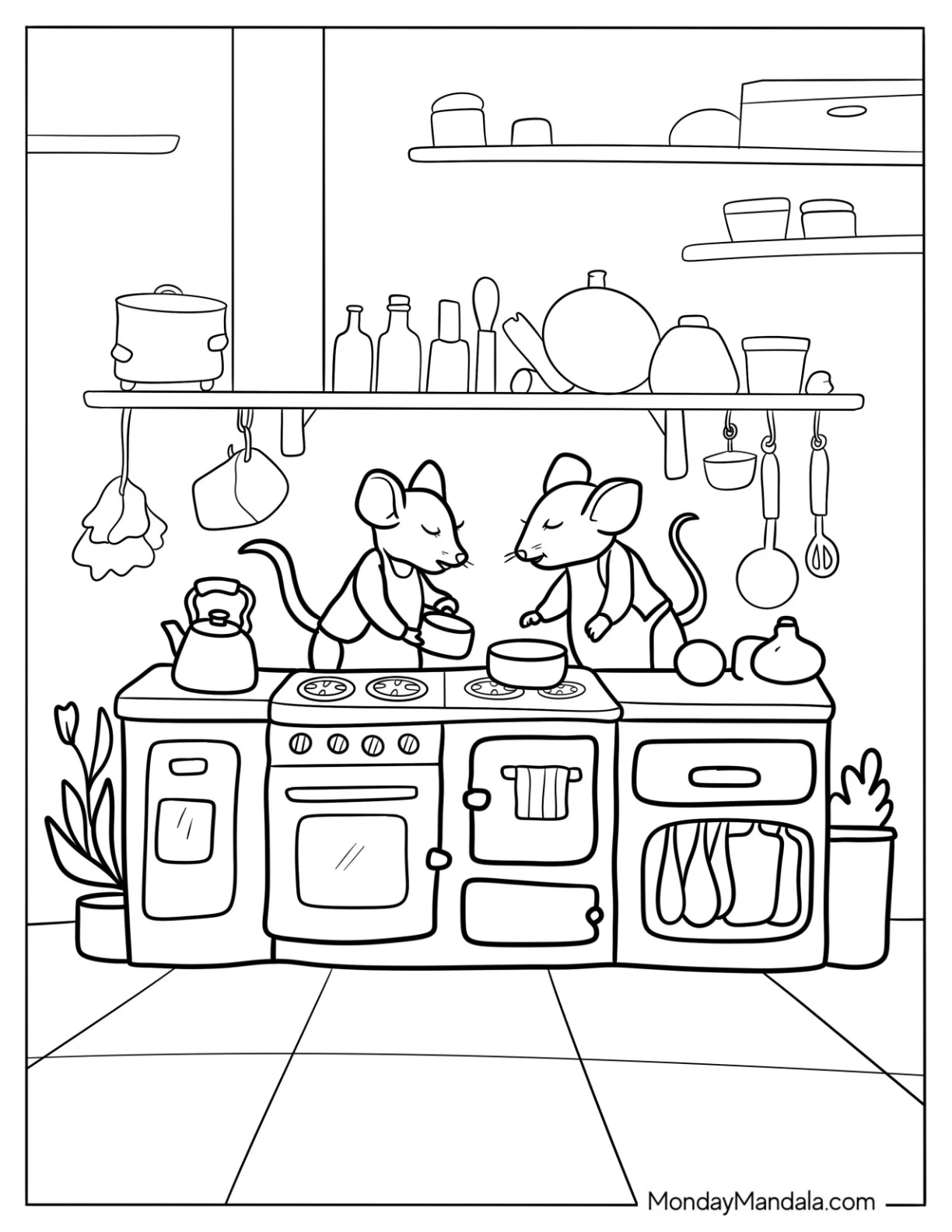 Cute Rats Getting Food In The Kitchen Coloring Page coloring page
