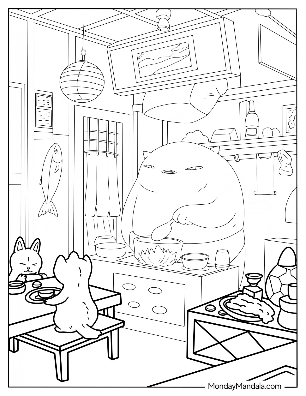 Magical Creatures Cooking In The Kitchen Coloring Page coloring page