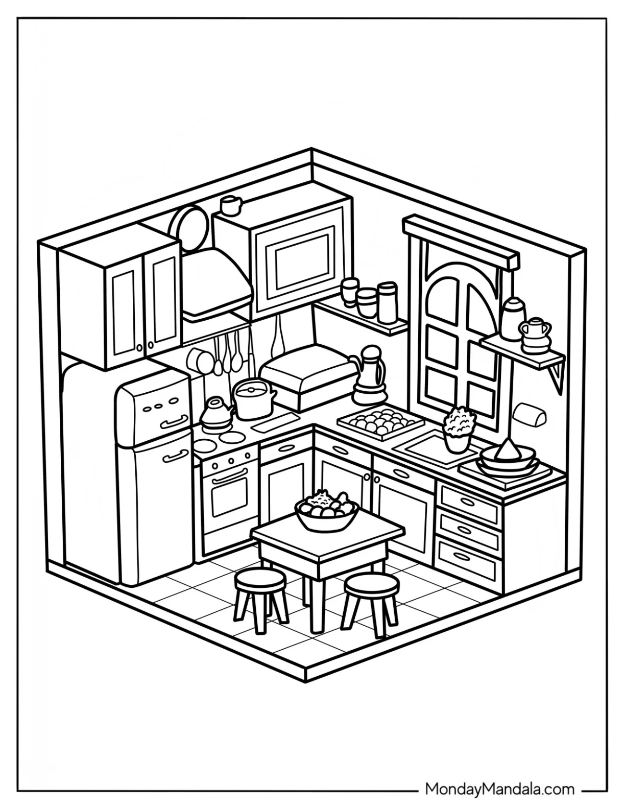 Pretty Isometric Kitchen Coloring Page coloring page