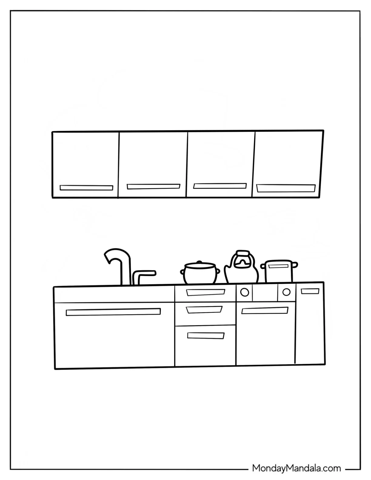 Simple Kitchen Coloring Page Of Cabinets With Stovetop For Kids coloring page