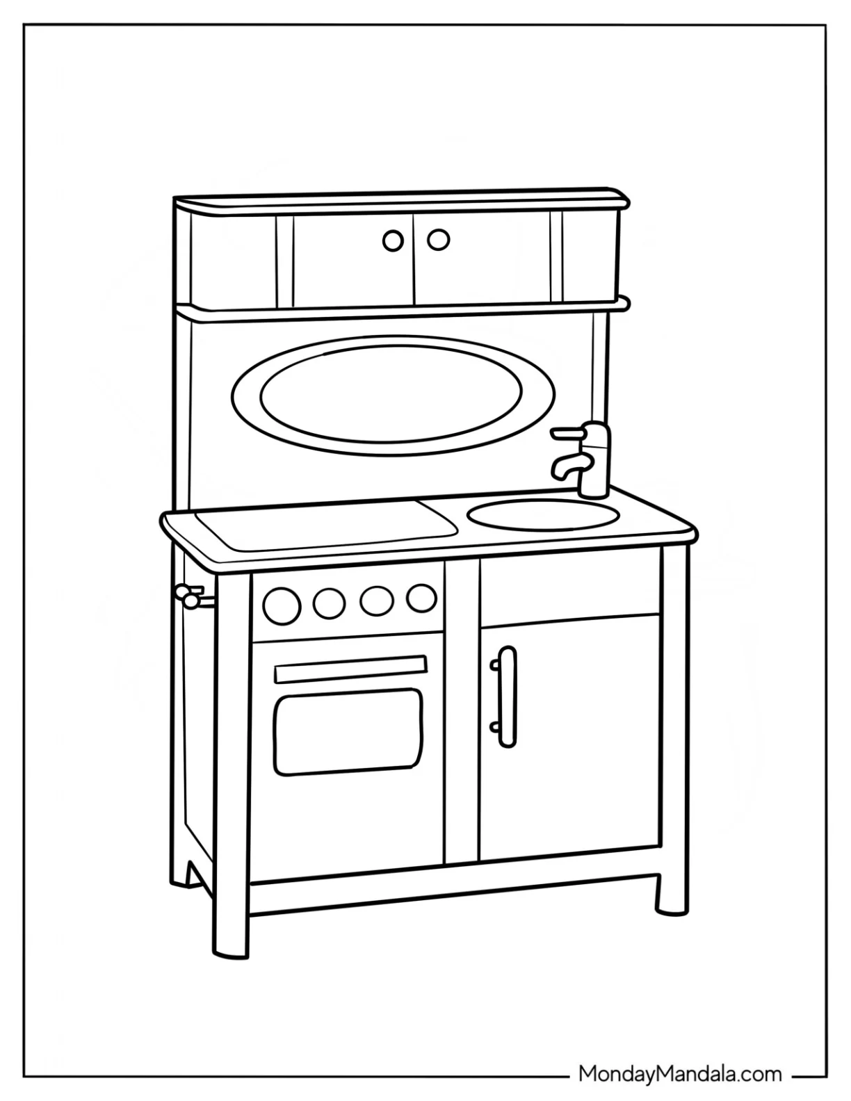 Simple Kitchen Coloring Page Of Stove With Sink For Preschoolers coloring page