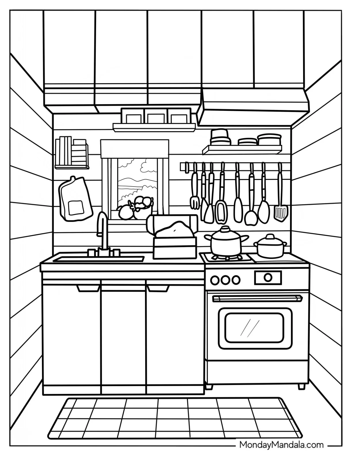Small Realistic Kitchen Coloring Page coloring page