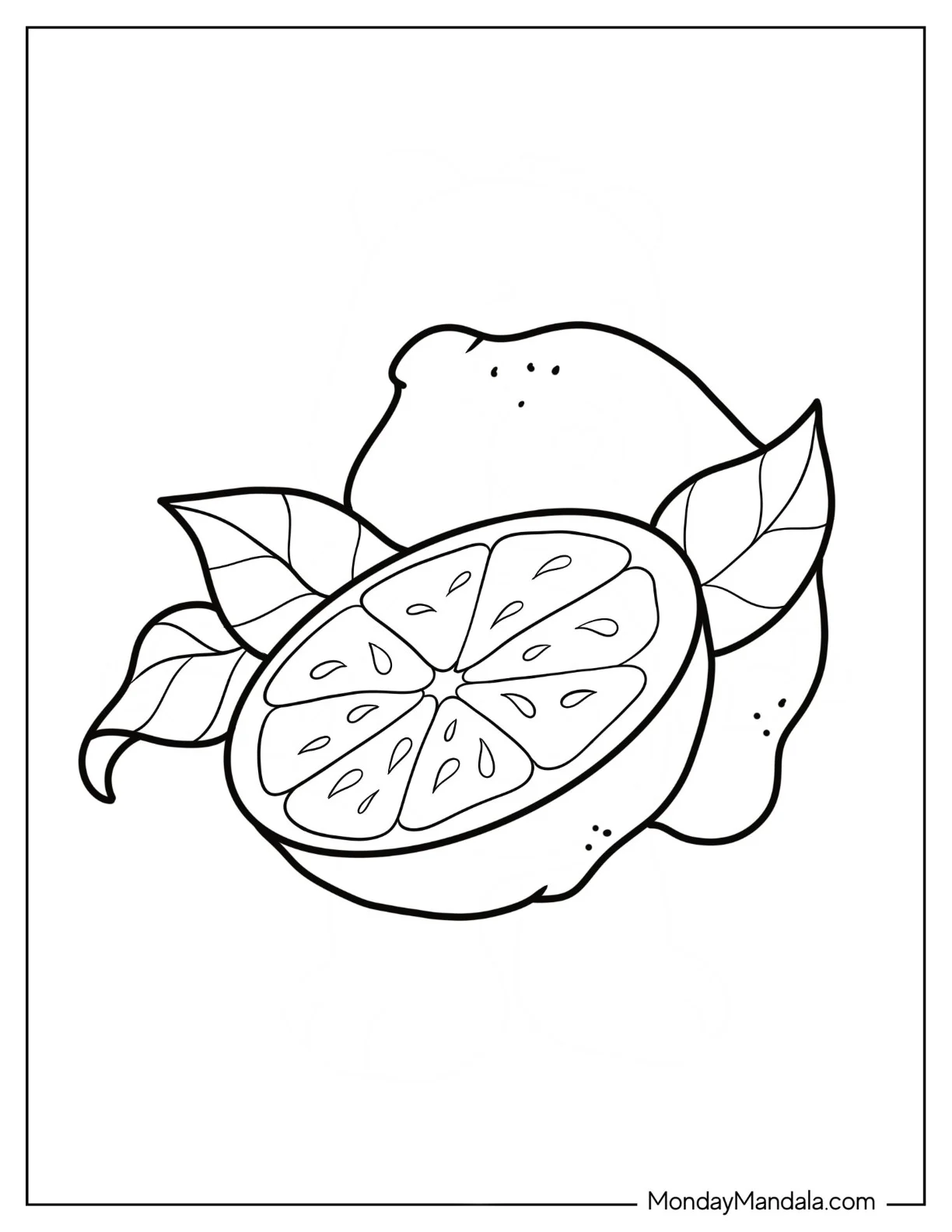 Detailed Lemon  Slice With Whole Lemon Coloring Page coloring page