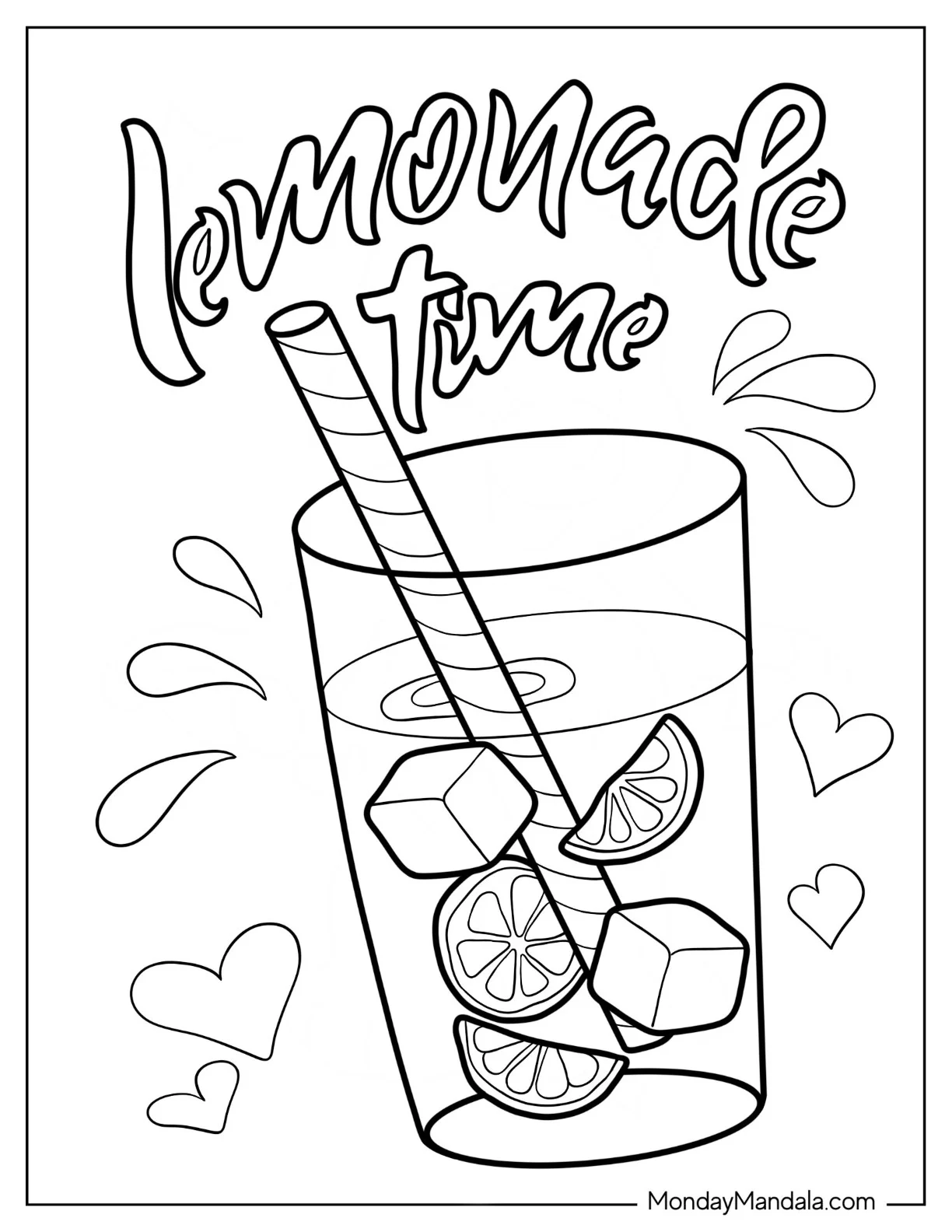 Easy Lemon Coloring Page With Ice And Straw Coloring Page For Kids coloring page — printable line art