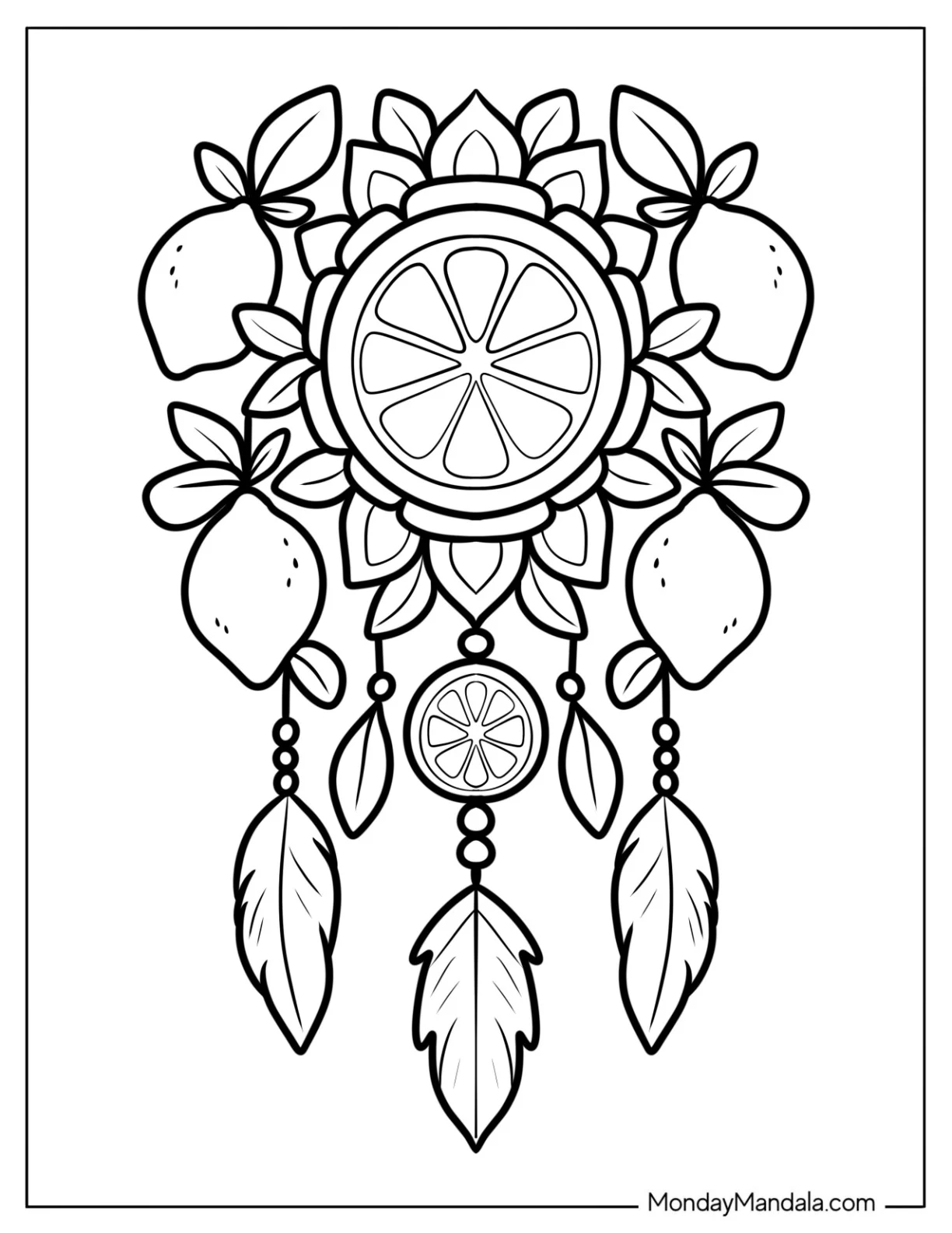 Lemon Coloring Page Dreamcatcher with Beads coloring page — printable line art