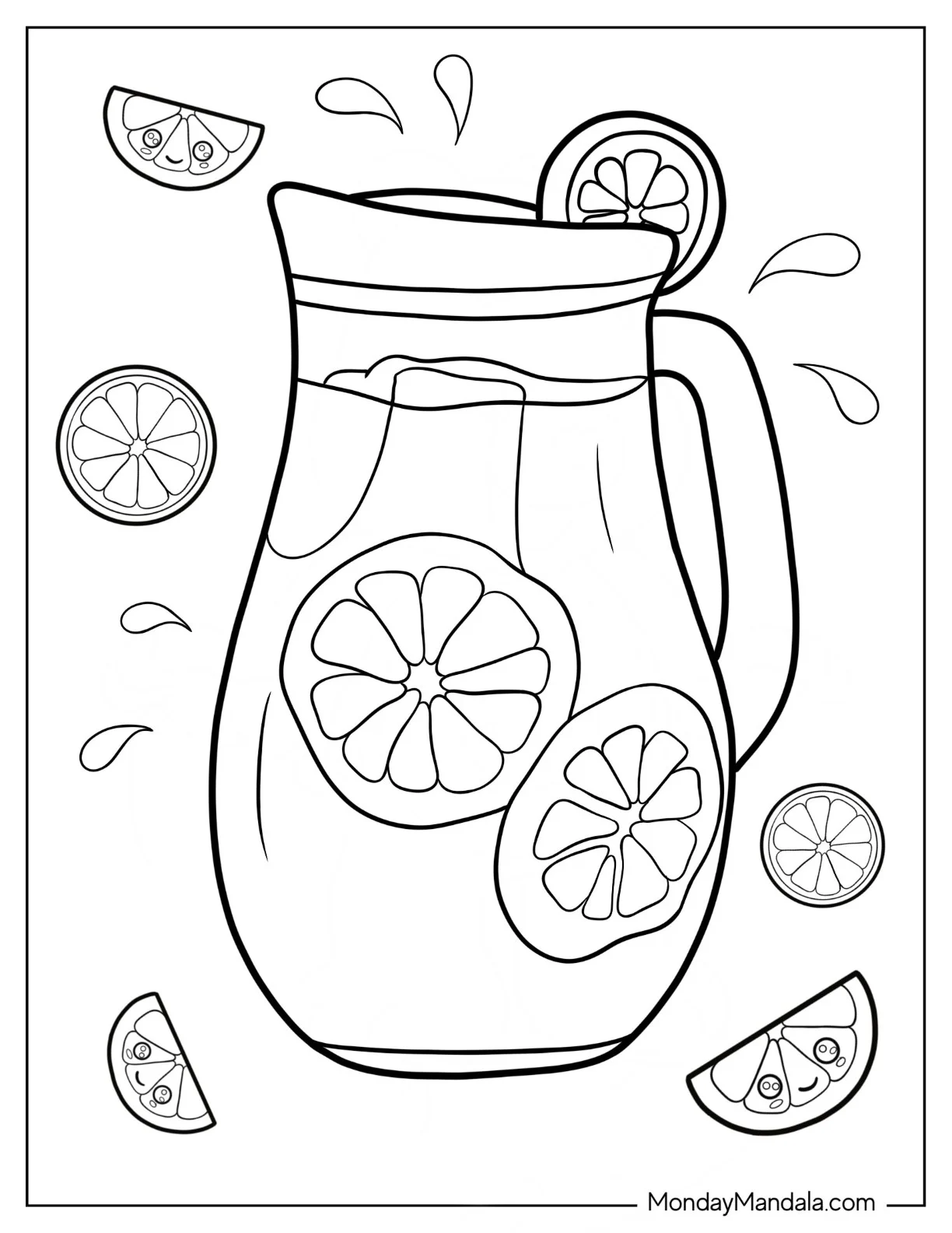 Realistic Pitcher Of Lemonade With Lemon Coloring Page coloring page