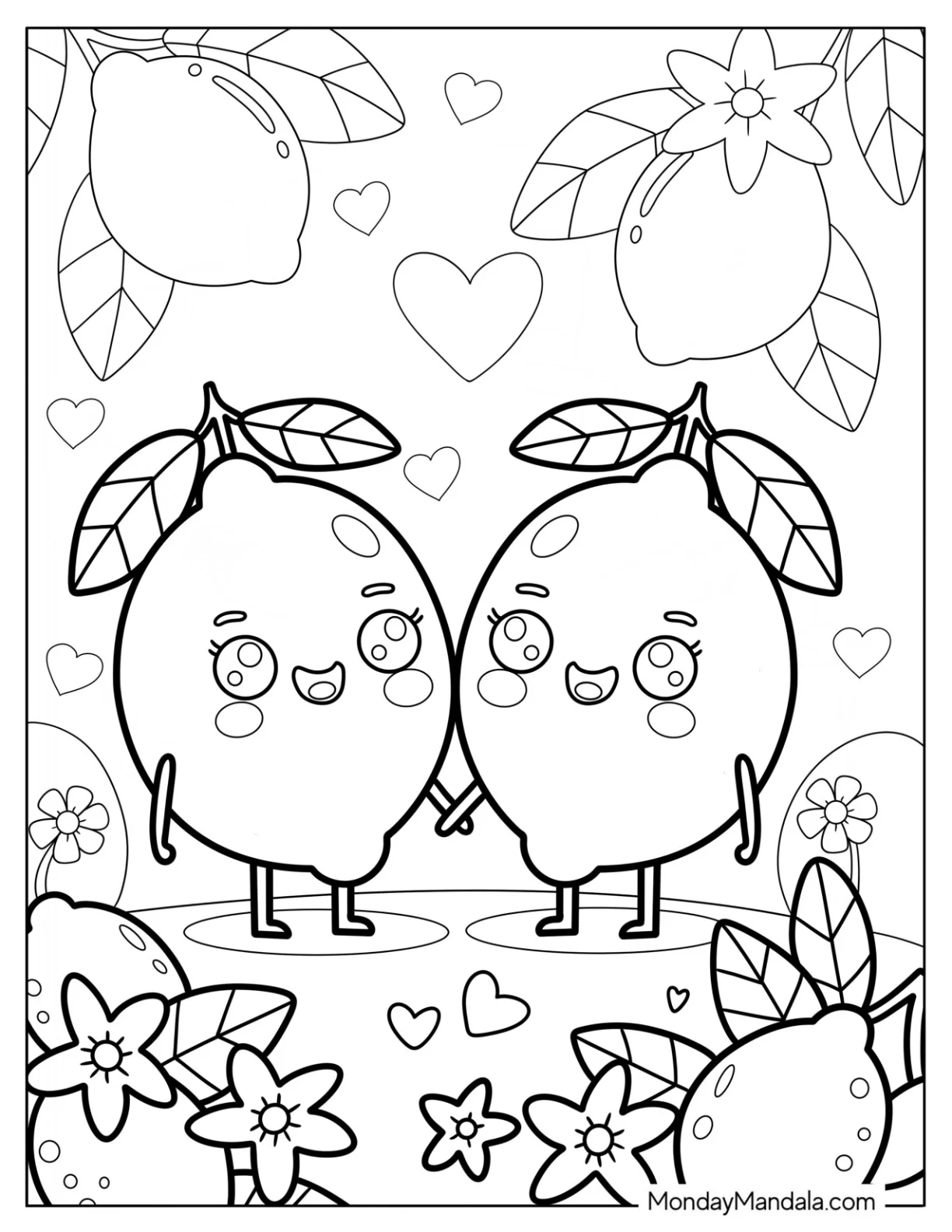 Two Lemon Coloring Page Holding Hands for Kids coloring page