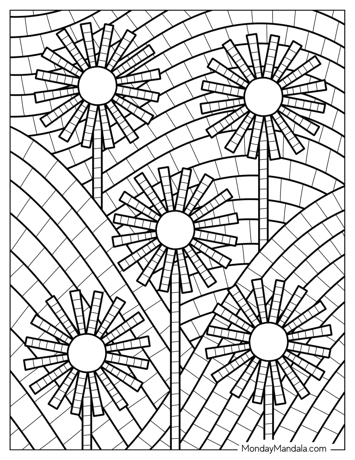 Beautiful Flowers Mosaic Coloring Page coloring page — printable line art