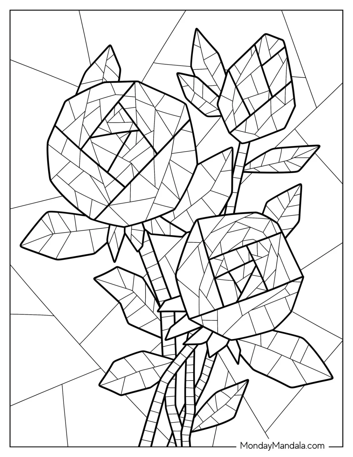 Blooming Roses Mosaic Coloring Page coloring page